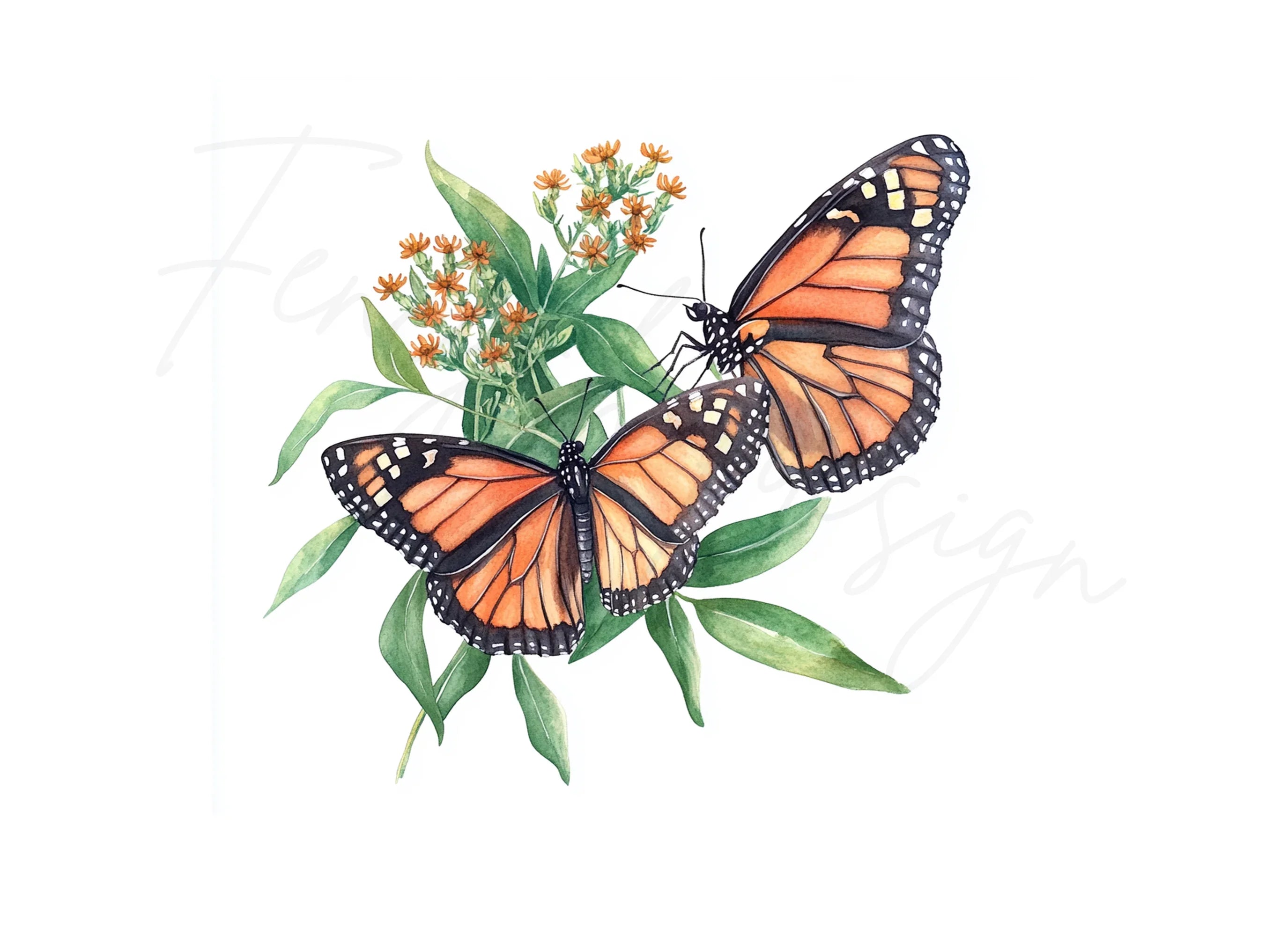 Monarch Butterflies Milkweed Clipart Bundle