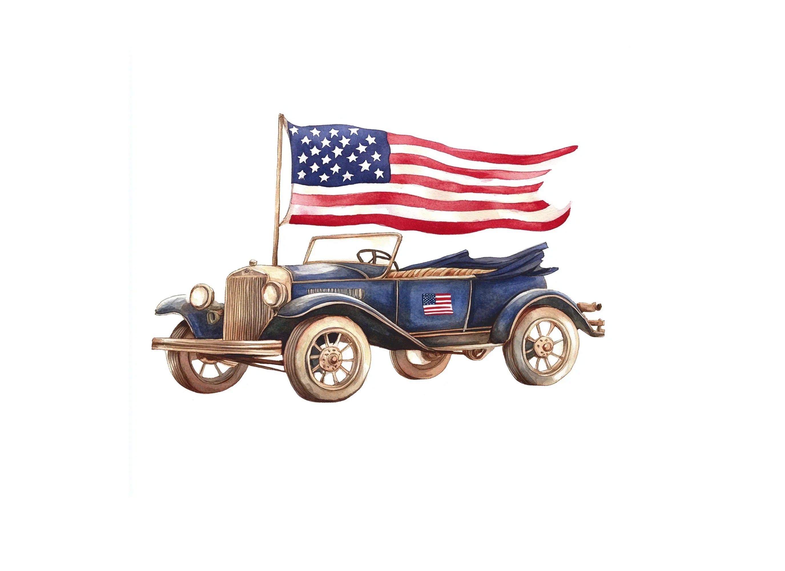 Classic Cars with American Flags Clipart Bundle
