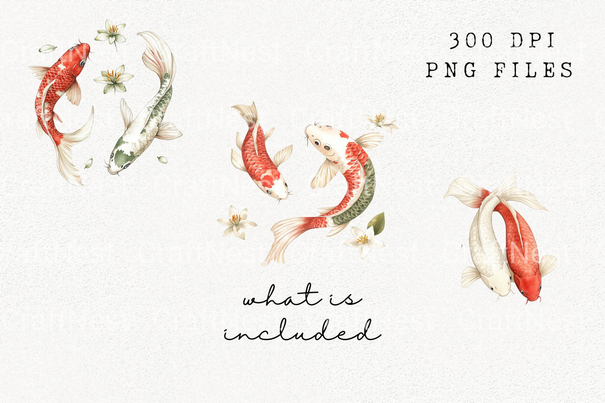 Pair Of Koi Fish With Flowers Creations Clipart Bundle