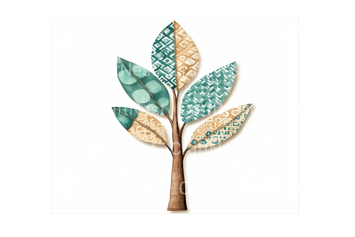 Patterned Leaf Tree Elements Clipart Bundle