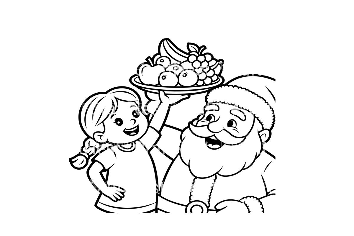 Santa and Kids with Fruit Coloring Books