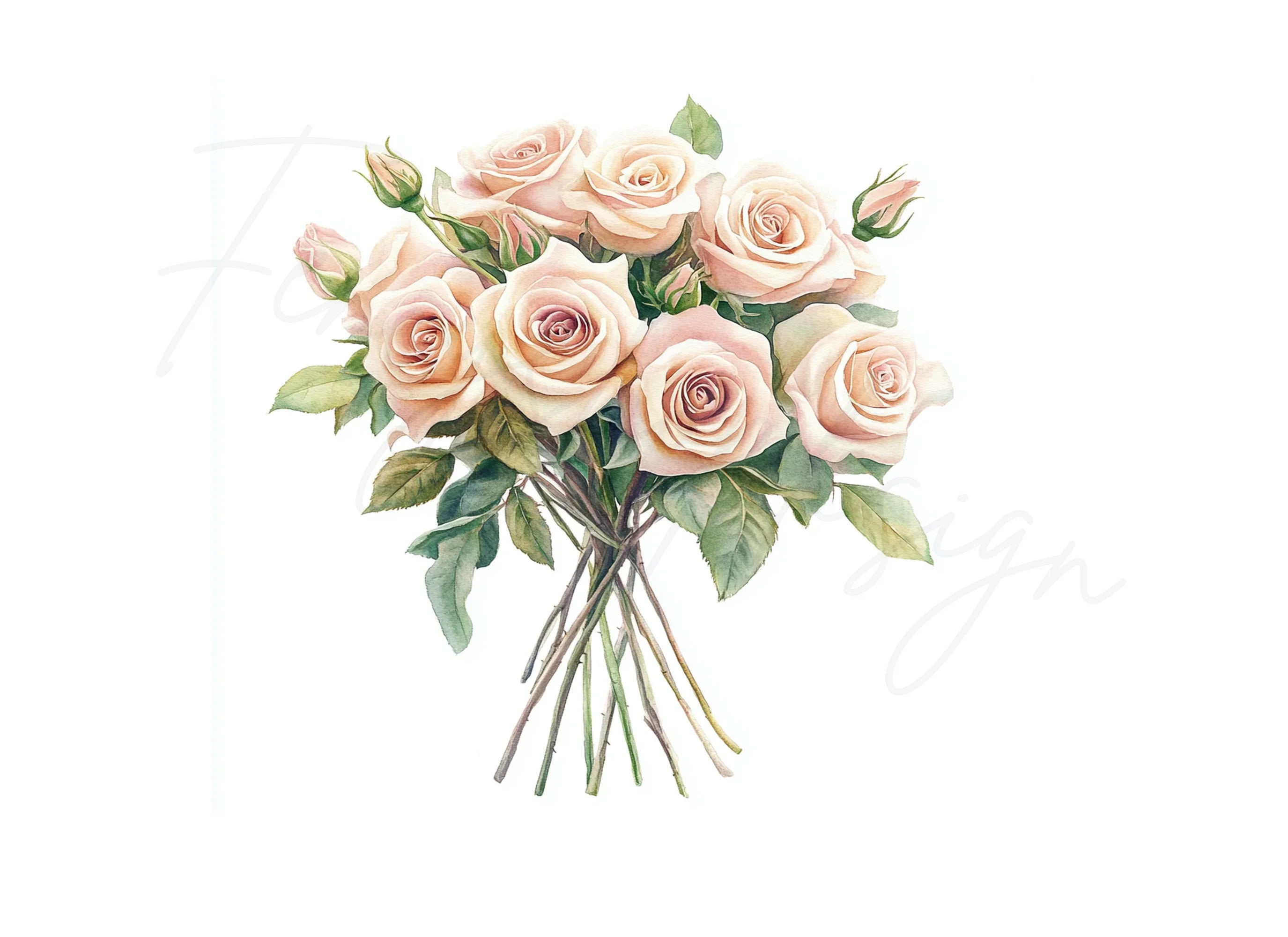 Elegant Peach Rose Bouquets Clipart Bundle