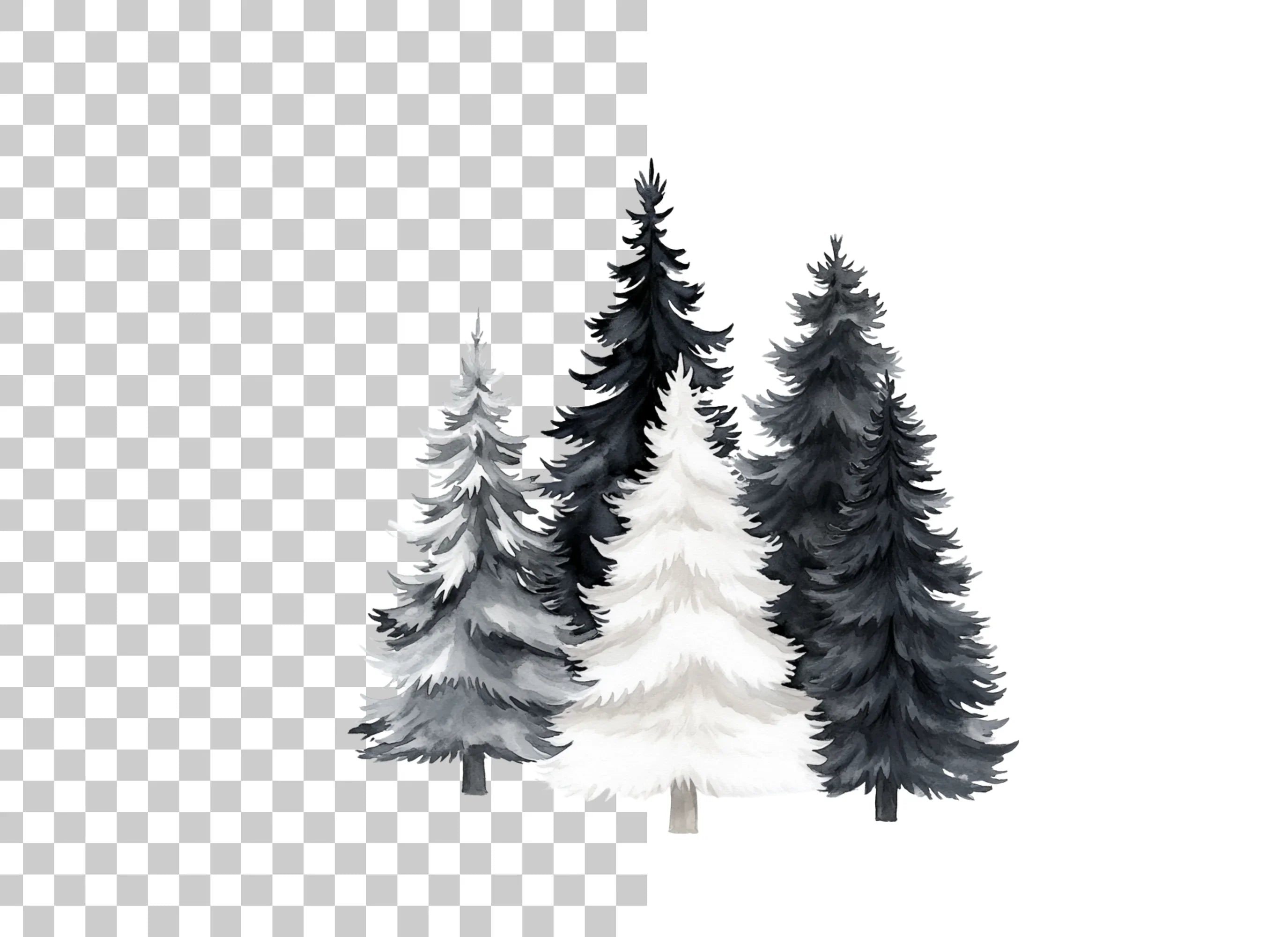 Monochrome Christmas Tree Clipart Bundle