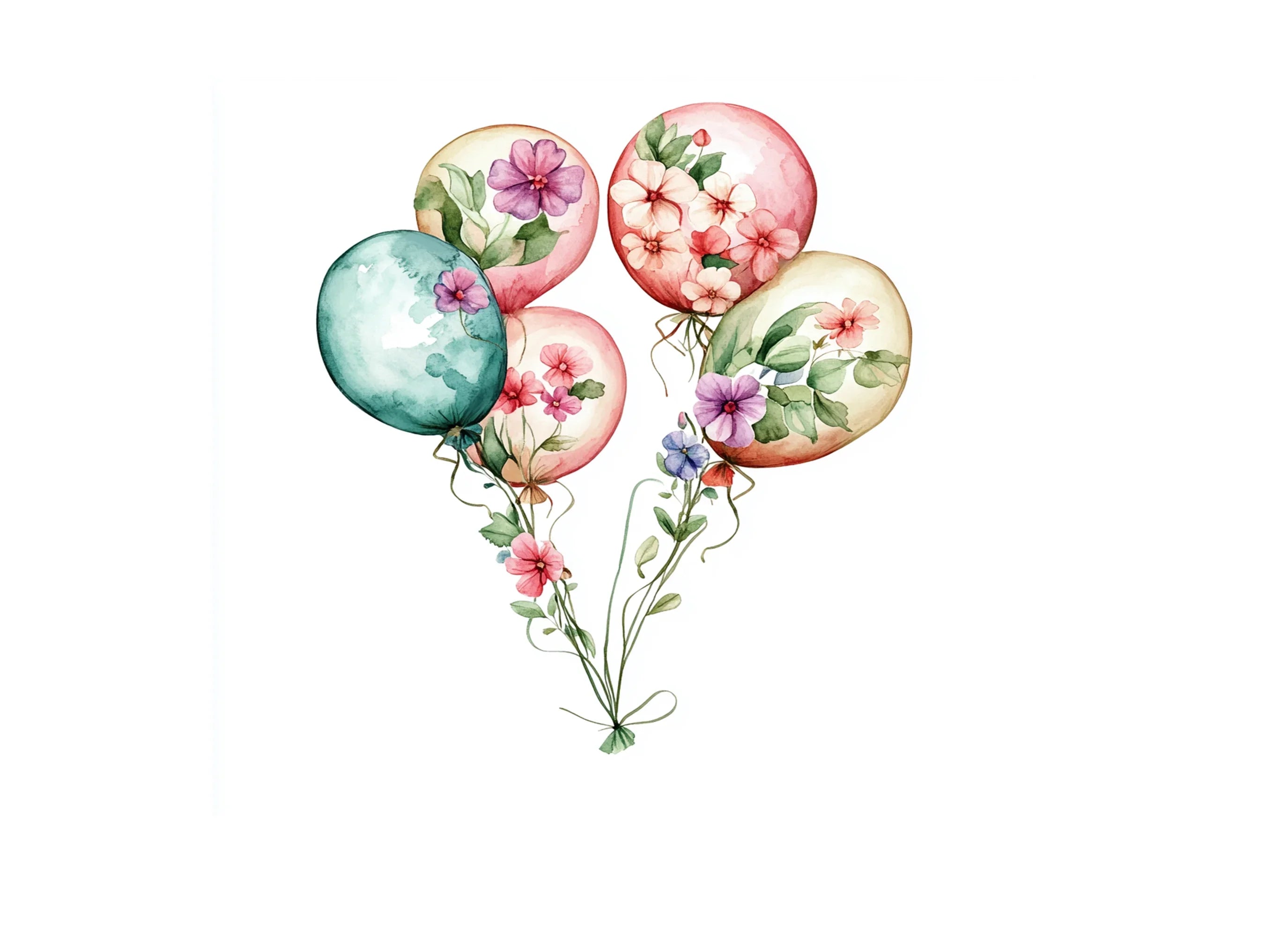 Floral Balloon Bouquets Clipart Bundle