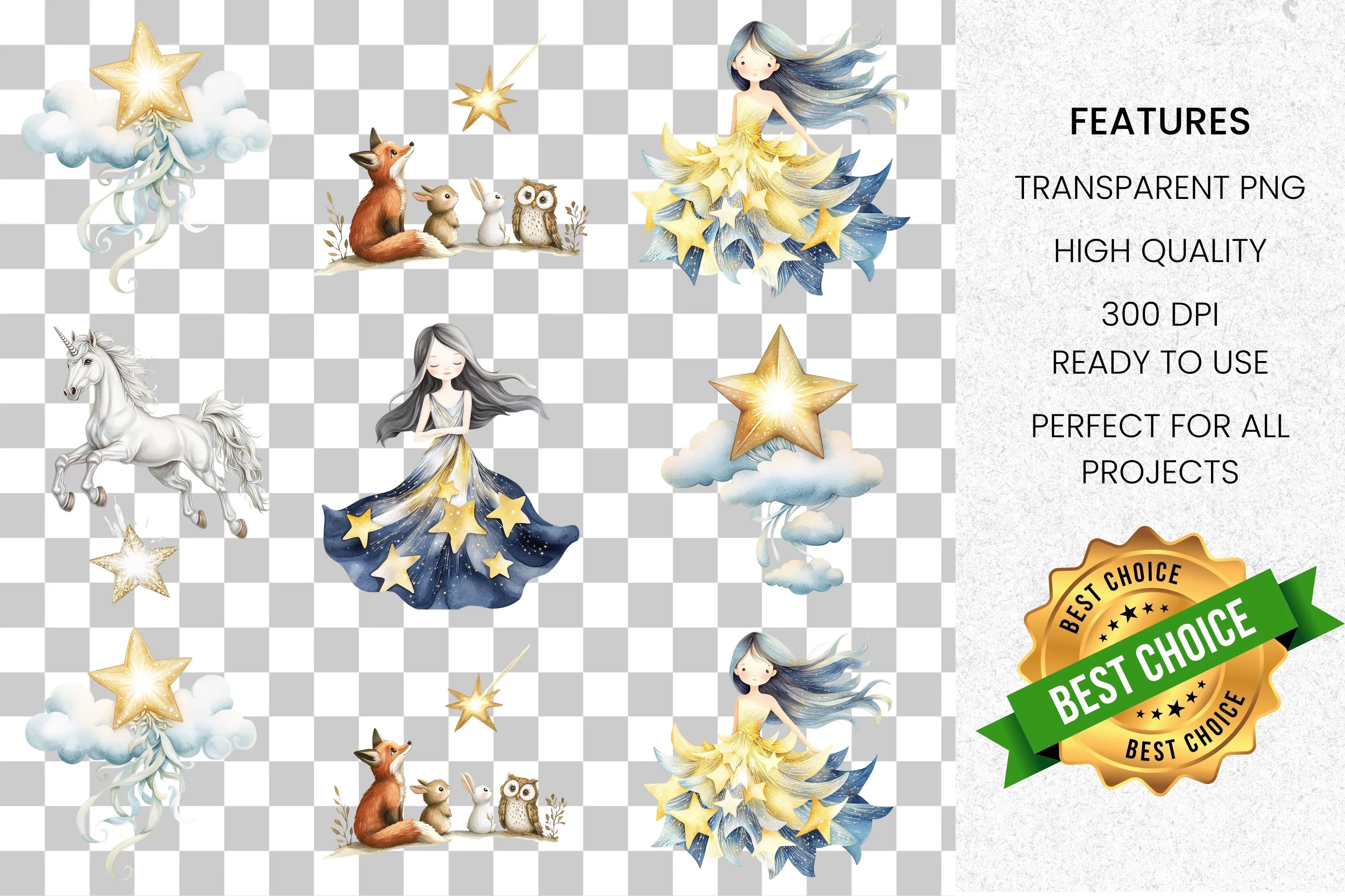 Whimsical Dreamy Celestial Clipart Bundle