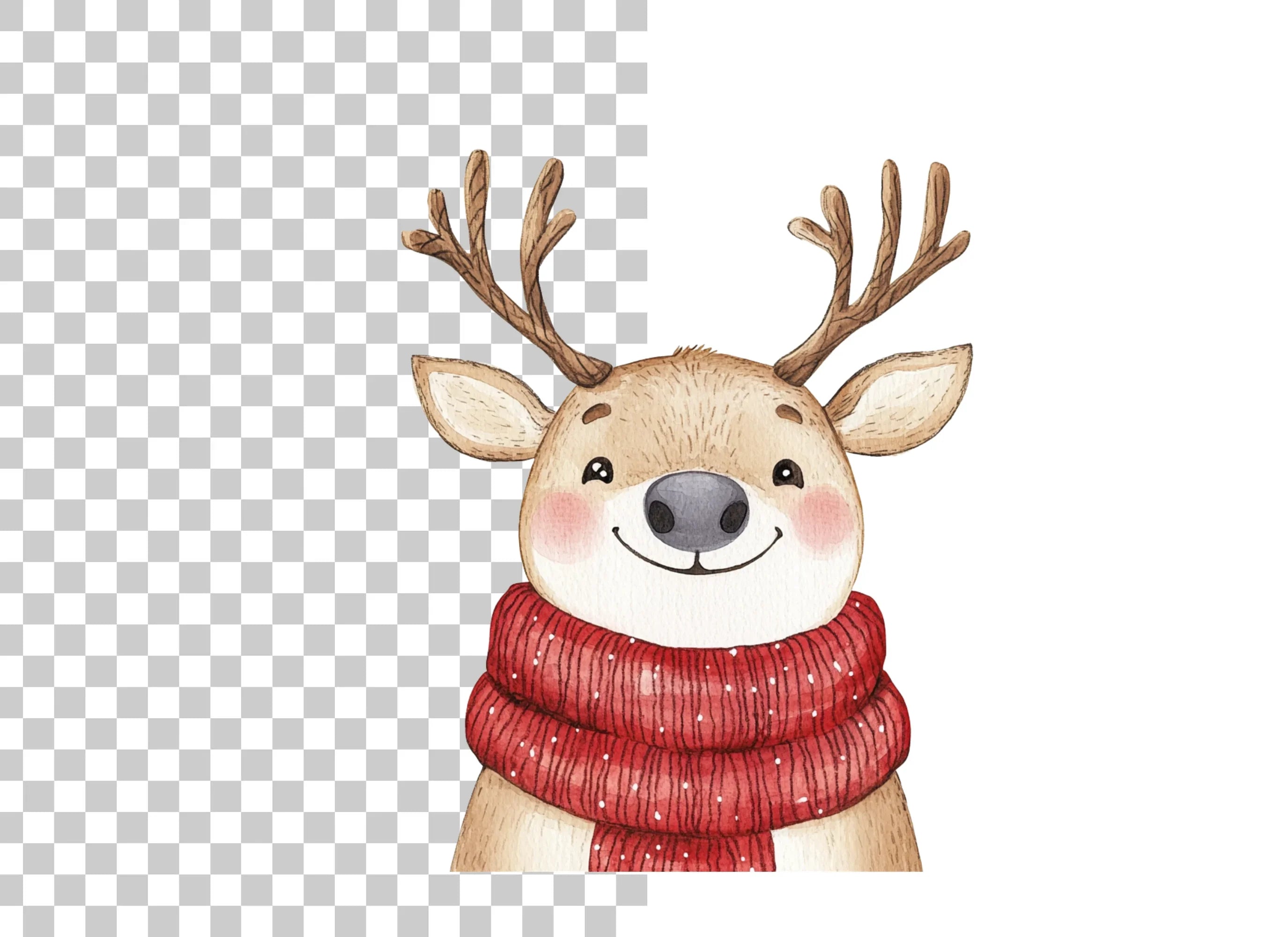 Smiling Reindeer with Red Scarf Clipart Bundle
