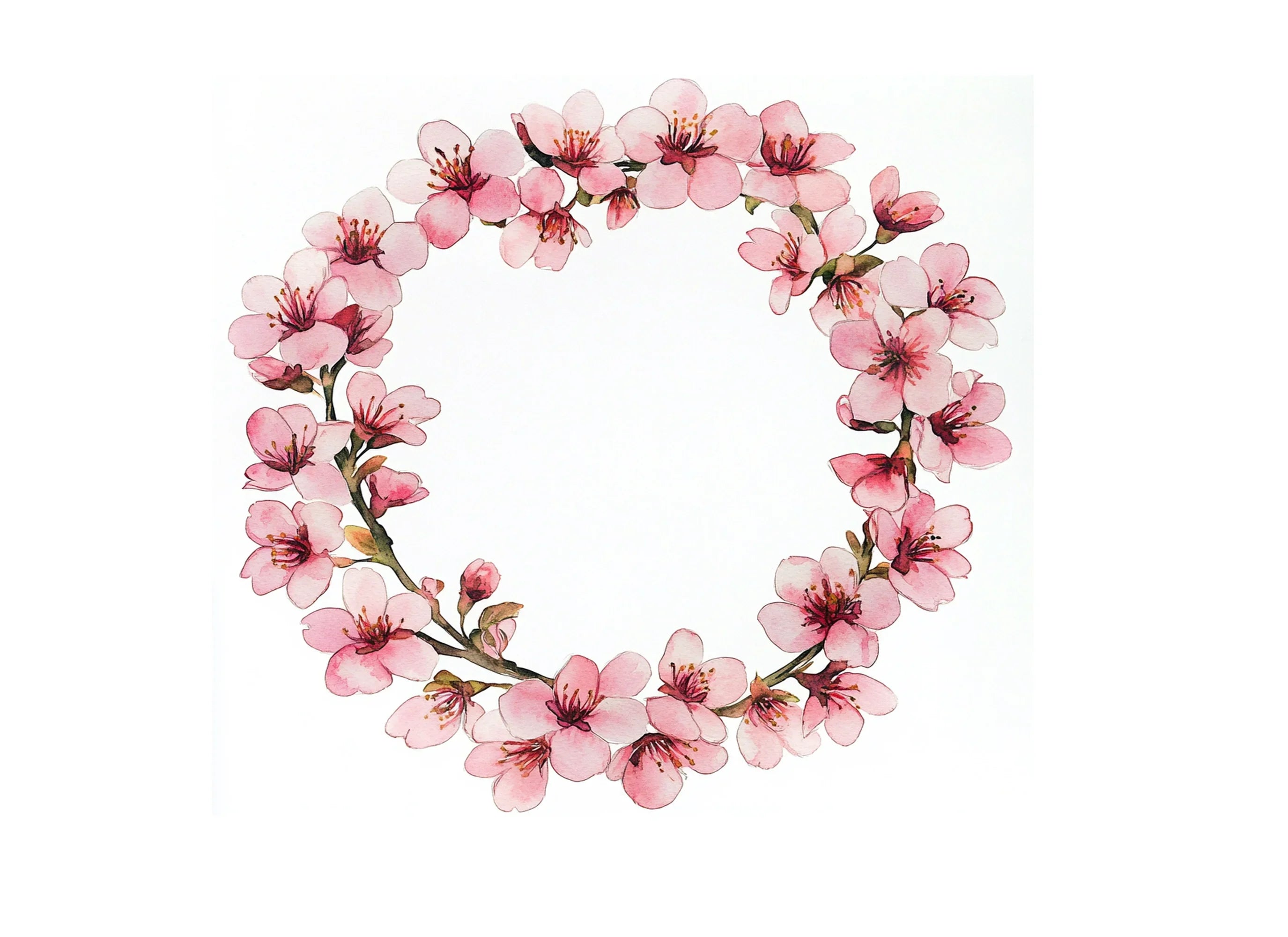 Pink Sakura Flower Wreath Clipart Bundle