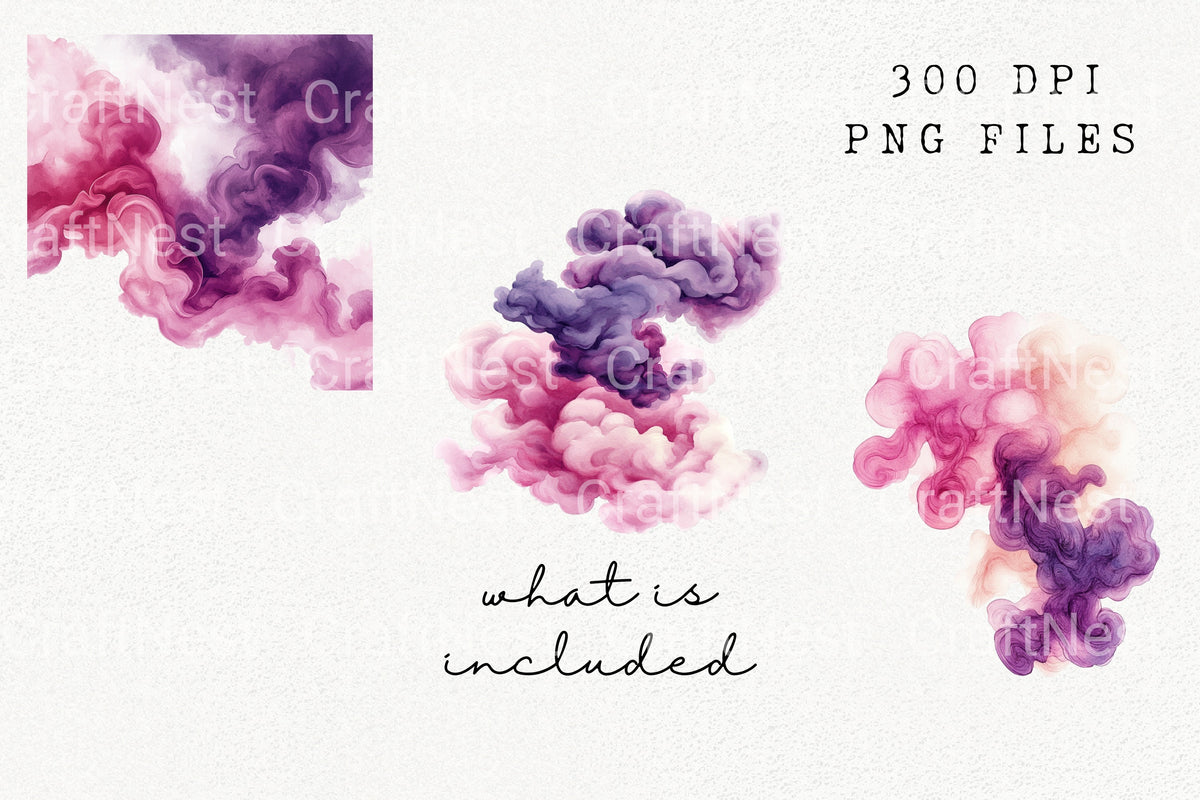 Purple Pink Smoke Cloud Clipart Bundle