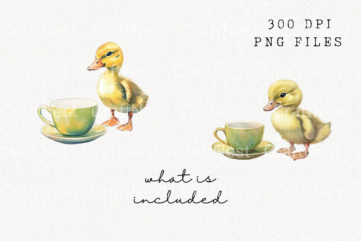 Adorable Duckling With Teacup Clipart Bundle