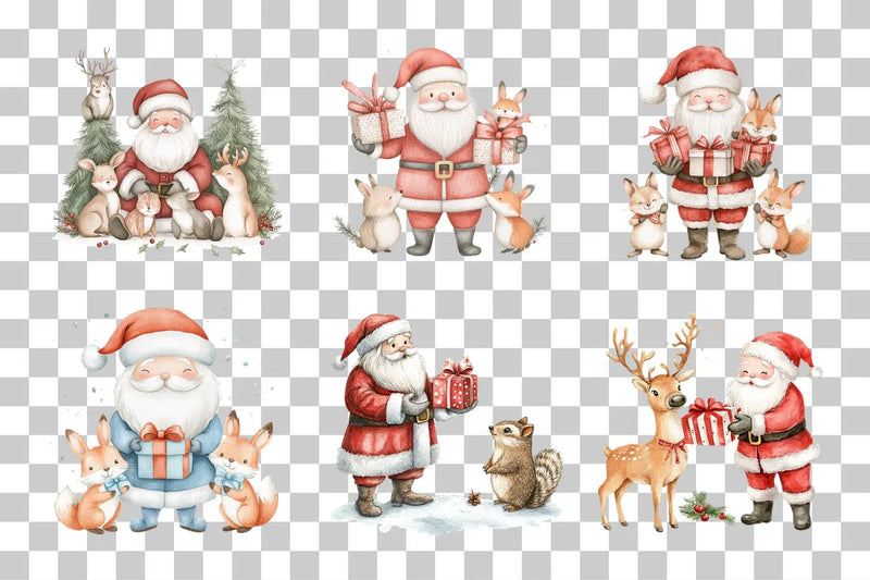 Woodland Animal with Santa Clipart Bundle - CraftNest - Digital Crafting and Art