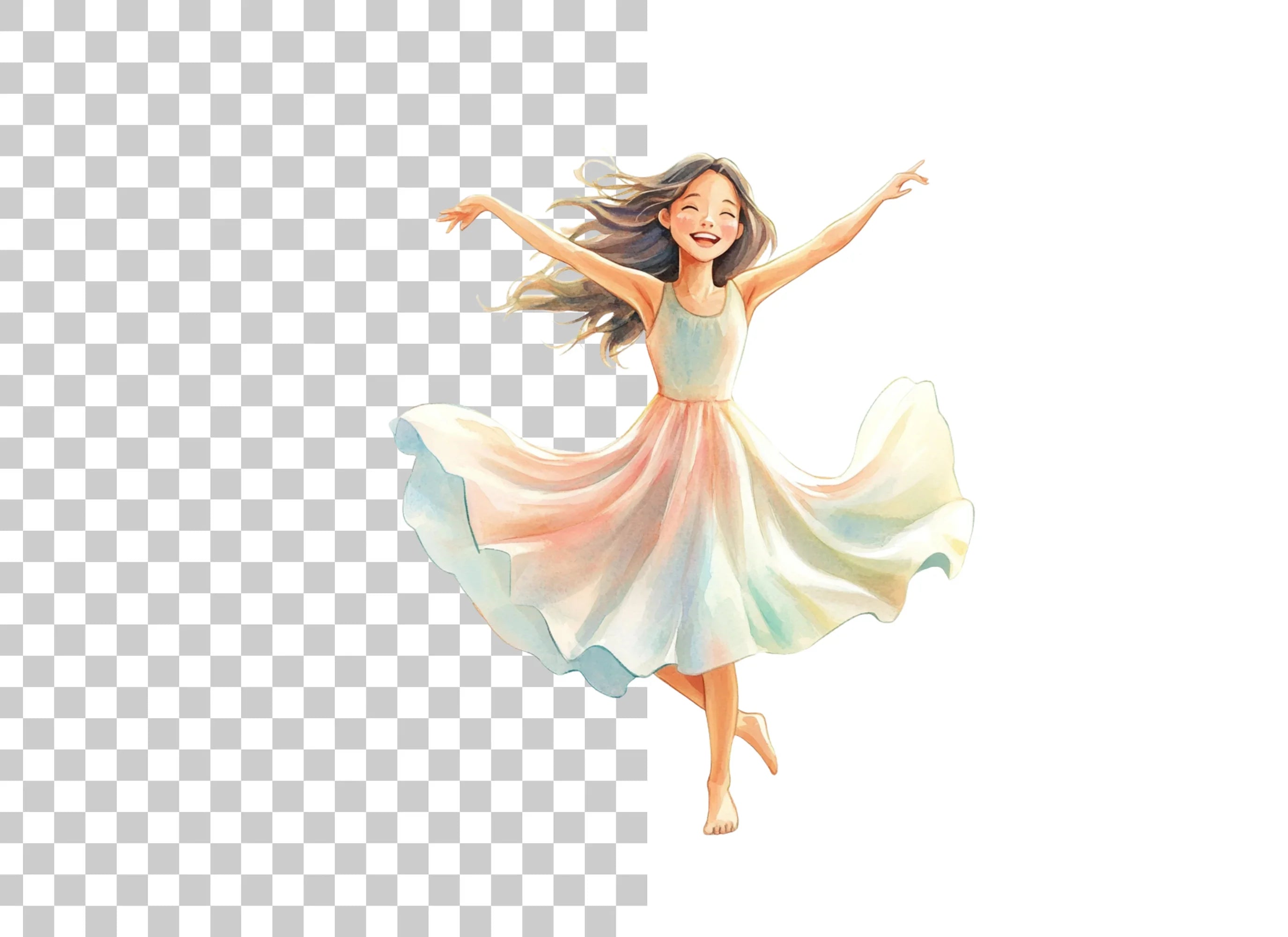 Joyful Girls Dancing in Flowing Dresses Clipart Bundle