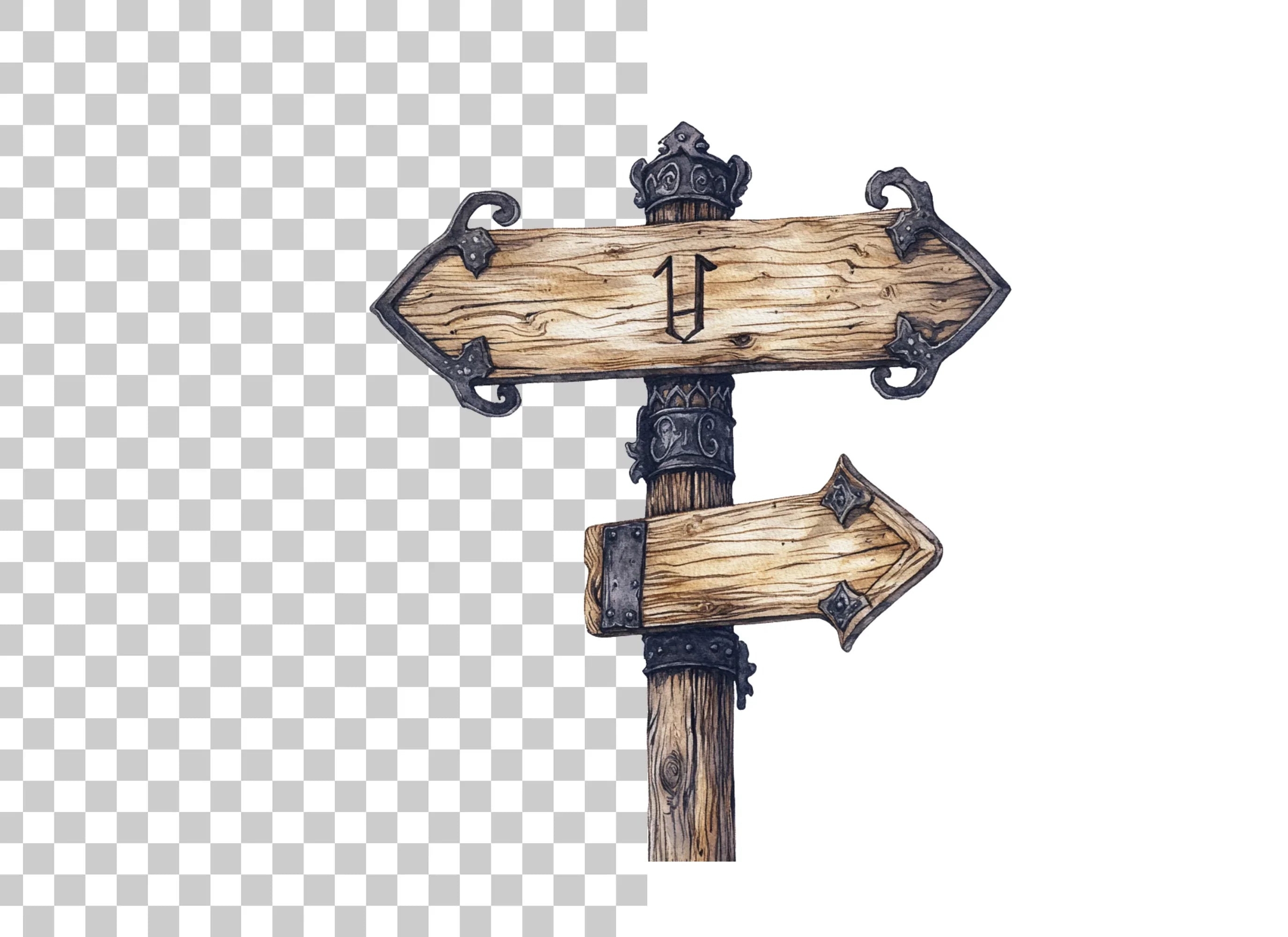 Rustic Wooden Directional Sign Clipart Bundle