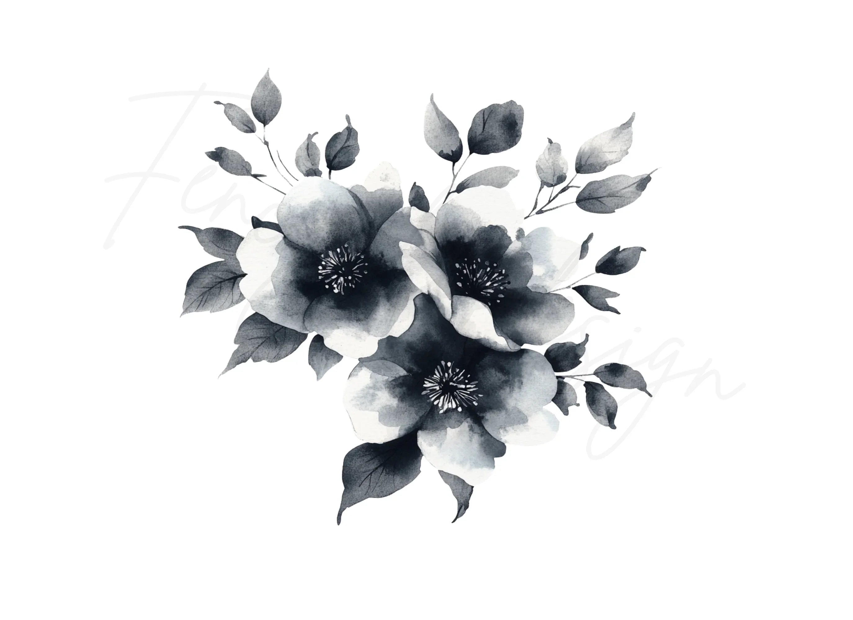 Elegant Black and White Floral Clipart Bundle