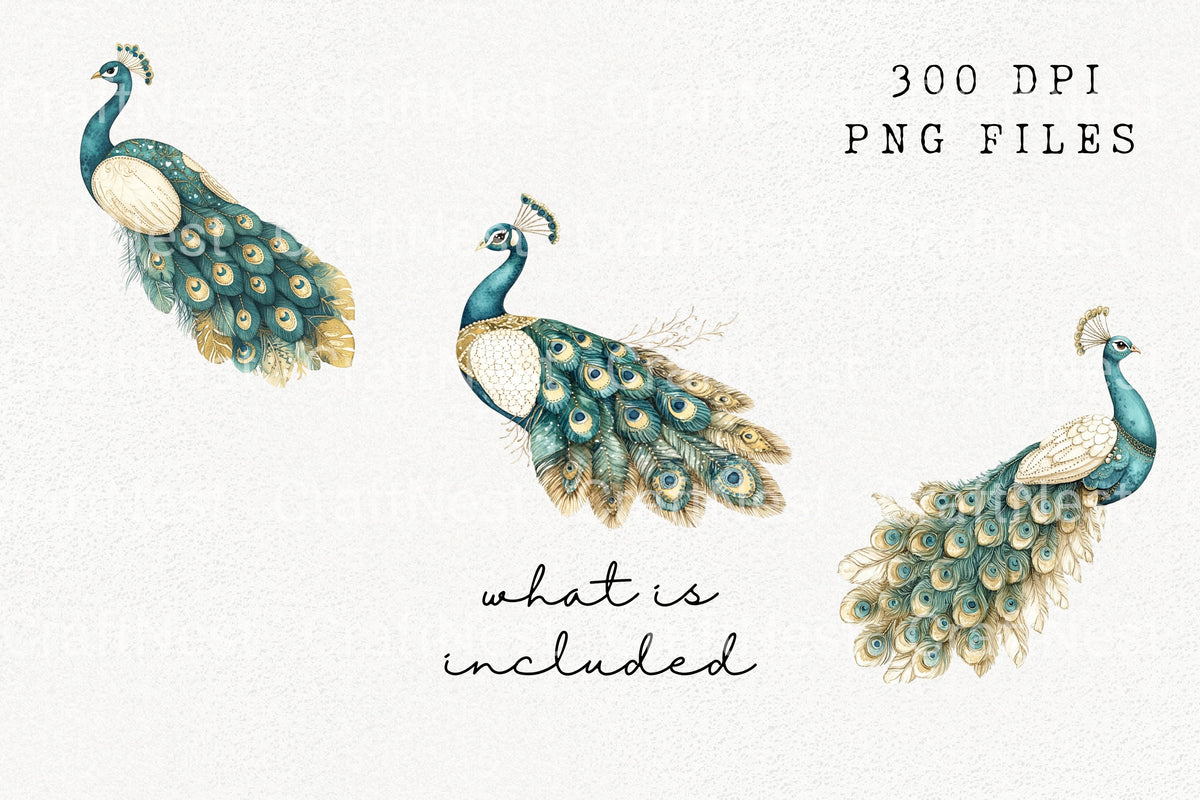 Majestic Peacock Illustrations Clipart Bundle