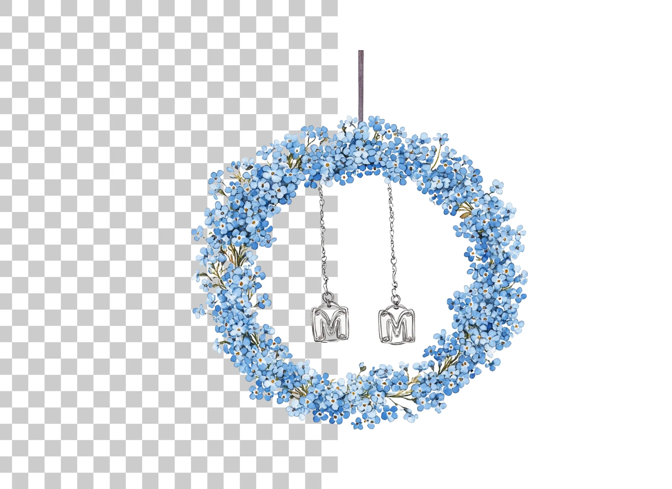 Forget Me Not Wreaths with Initials Clipart Bundle