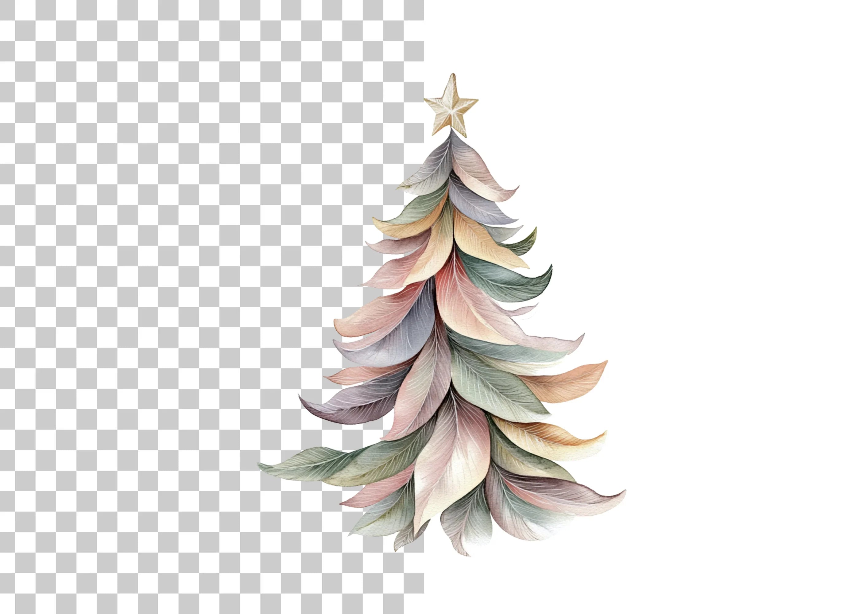 Pastel Feather Christmas Tree Clipart Bundle