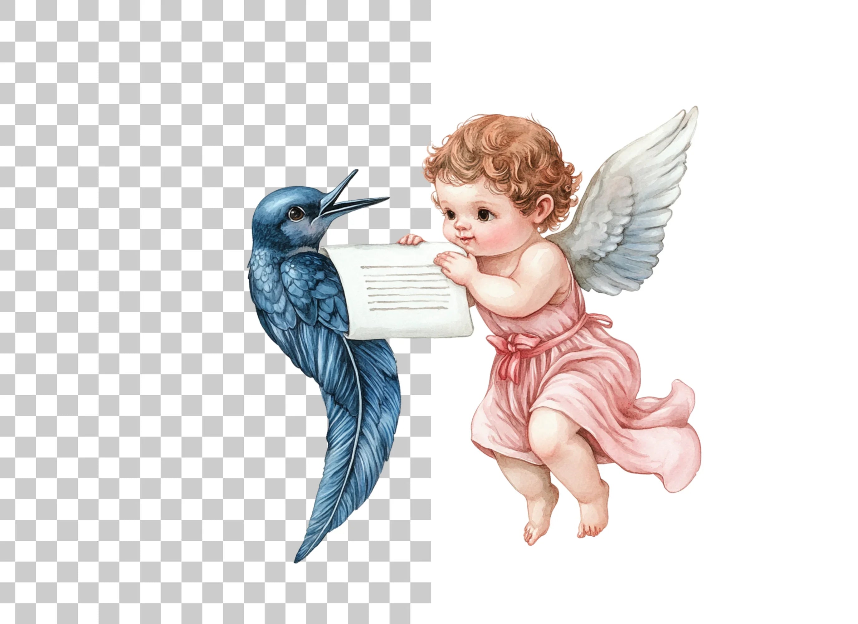 Cute Cherubs with Birds and Scrolls Clipart Bundle