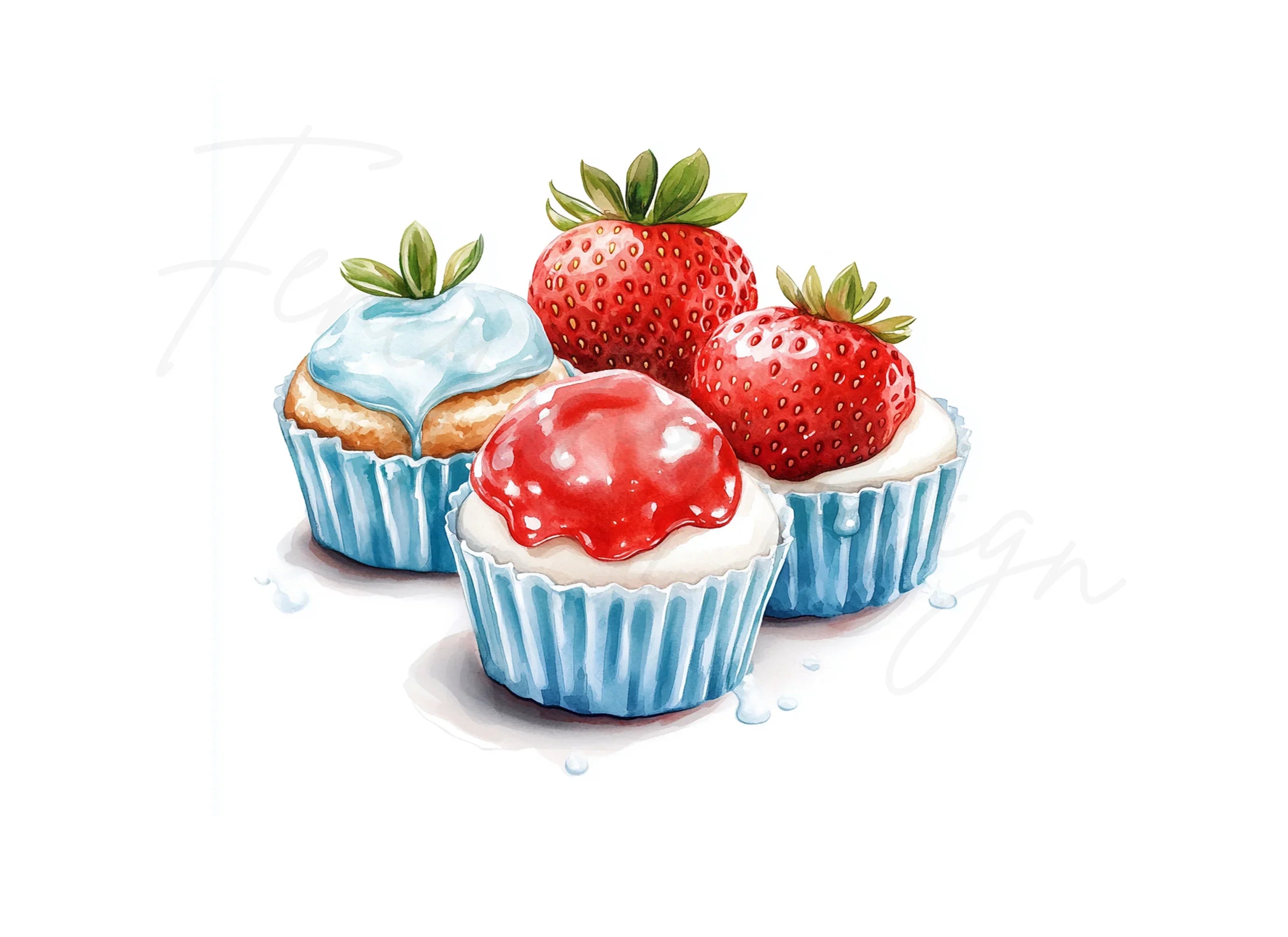 Strawberry Cupcakes Milkshake Clipart Bundle