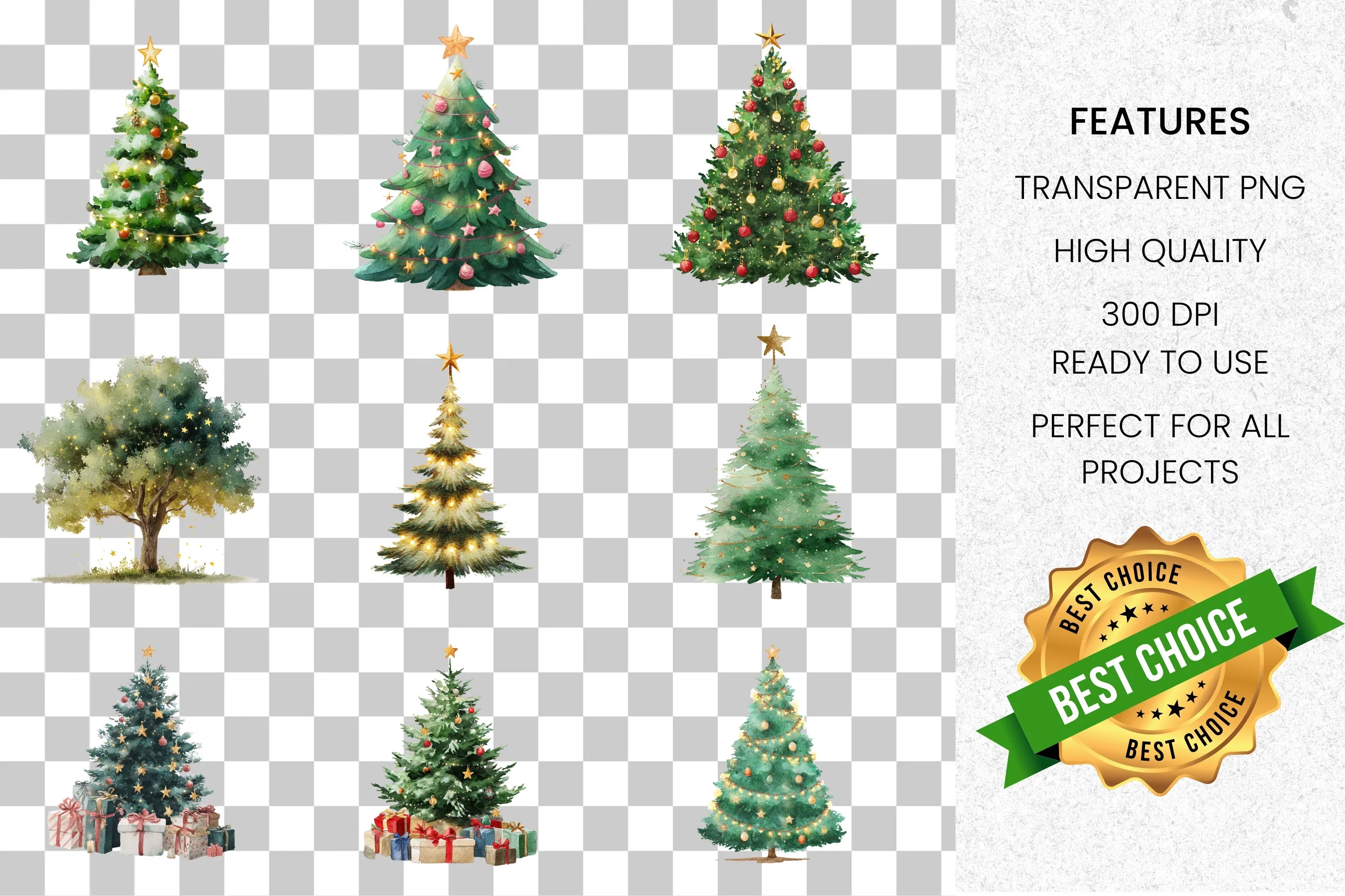 Festive Christmas Trees Clipart Bundle