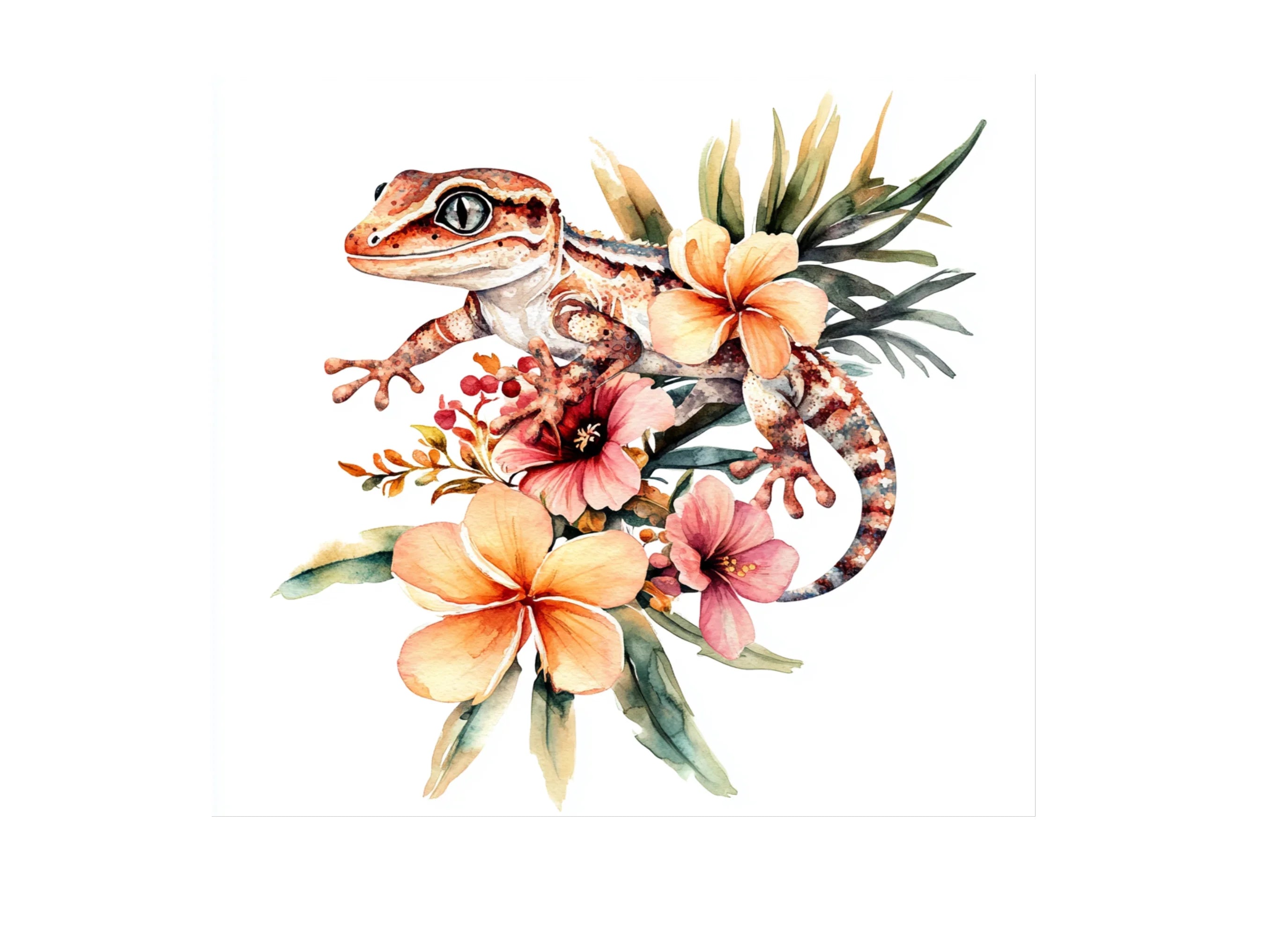 Cute Gecko Floral Clipart Bundle