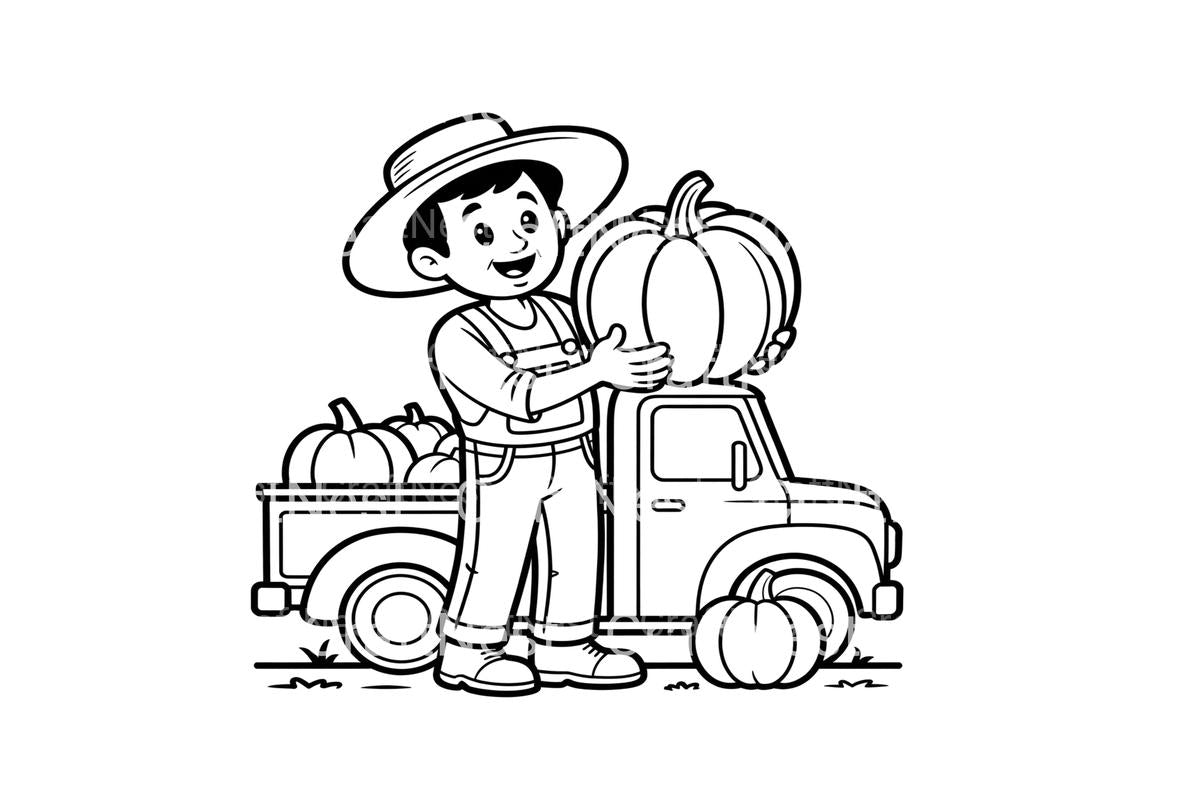 Farmer Loading Pumpkins Coloring Books