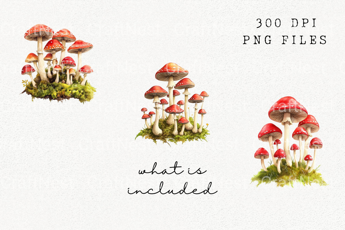 Red Toadstool Mushroom Clipart Bundle