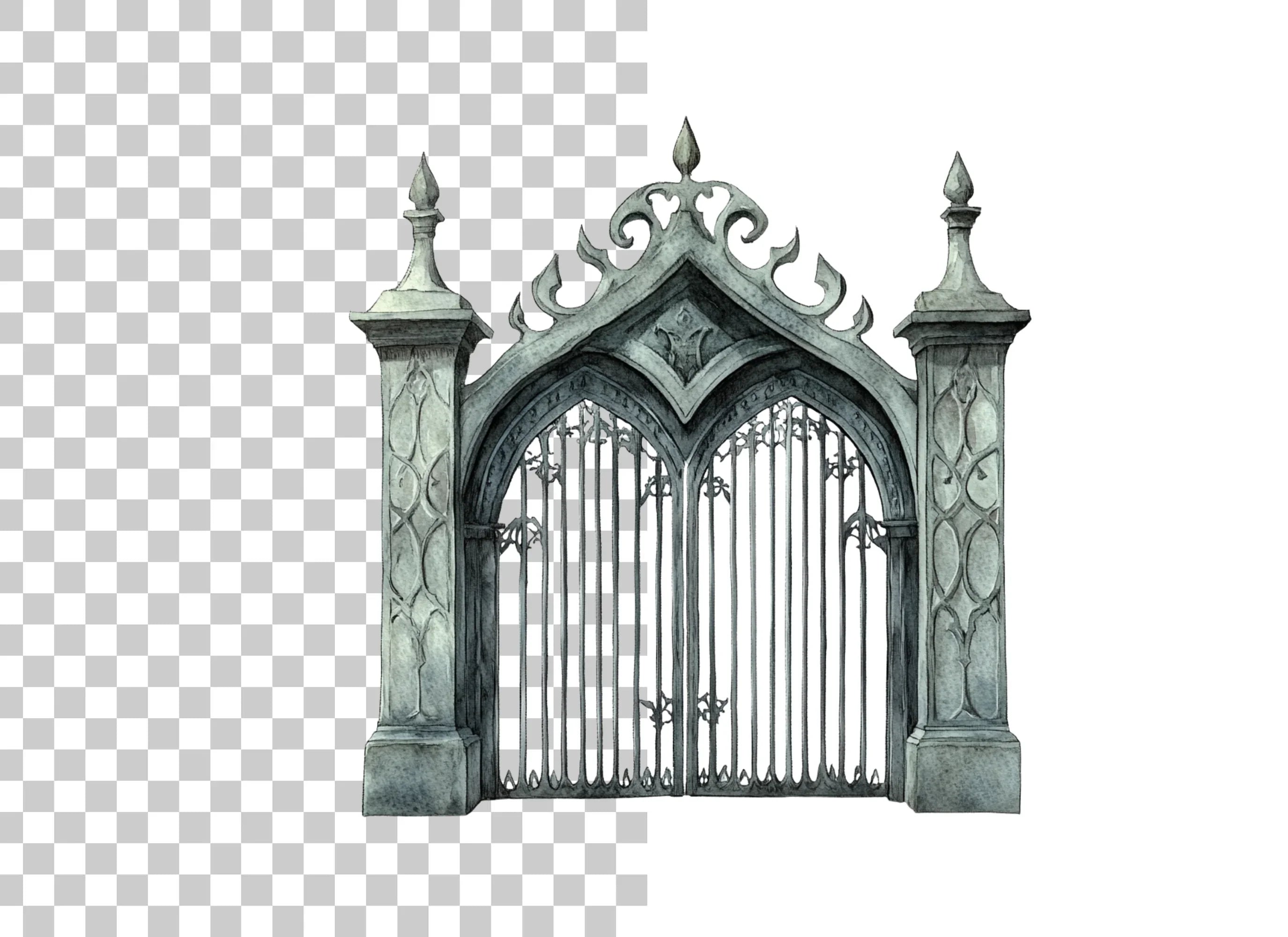 Vintage Cemetery Gate Clipart Bundle