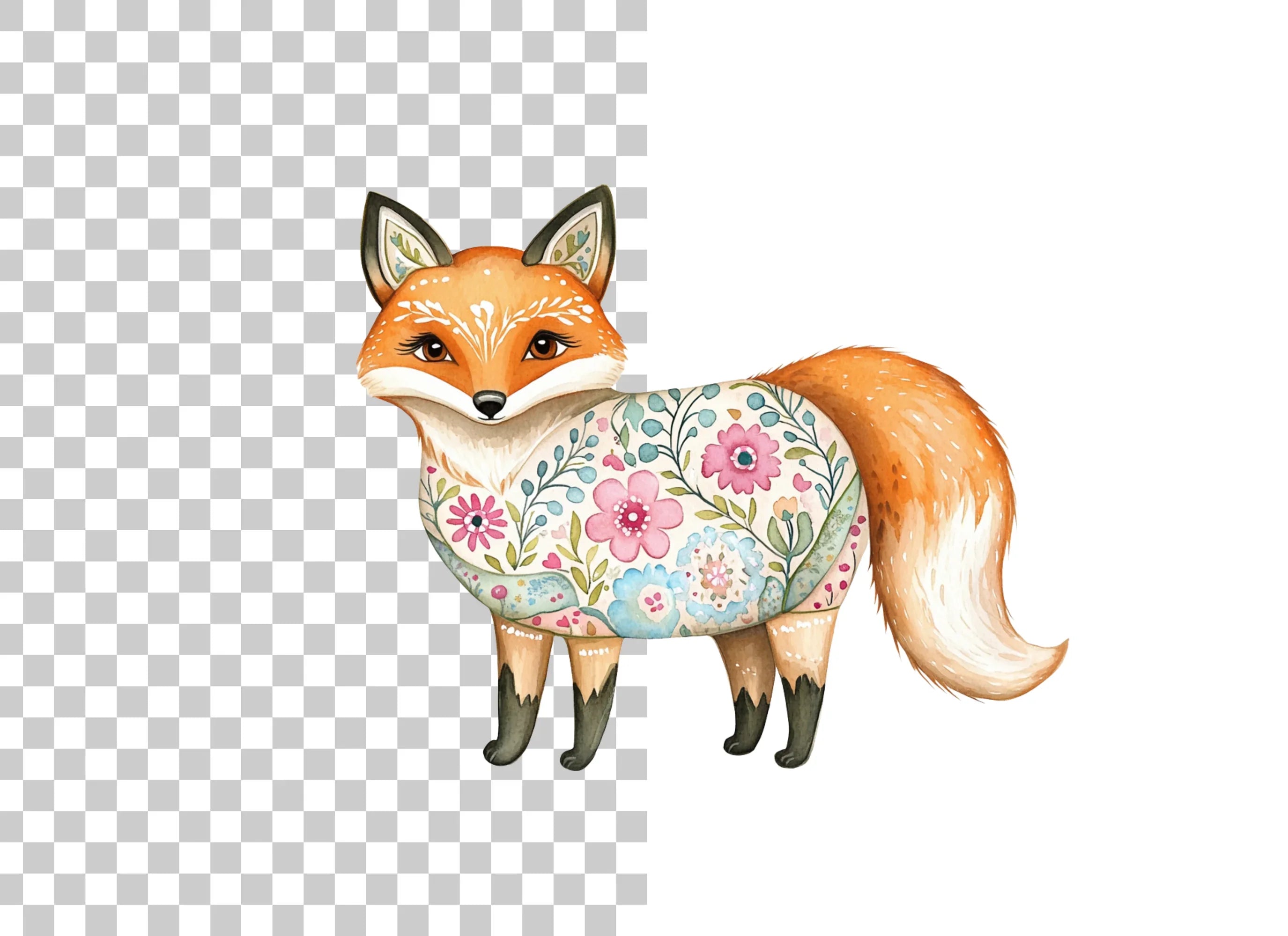 Floral Foxes Clipart Bundle