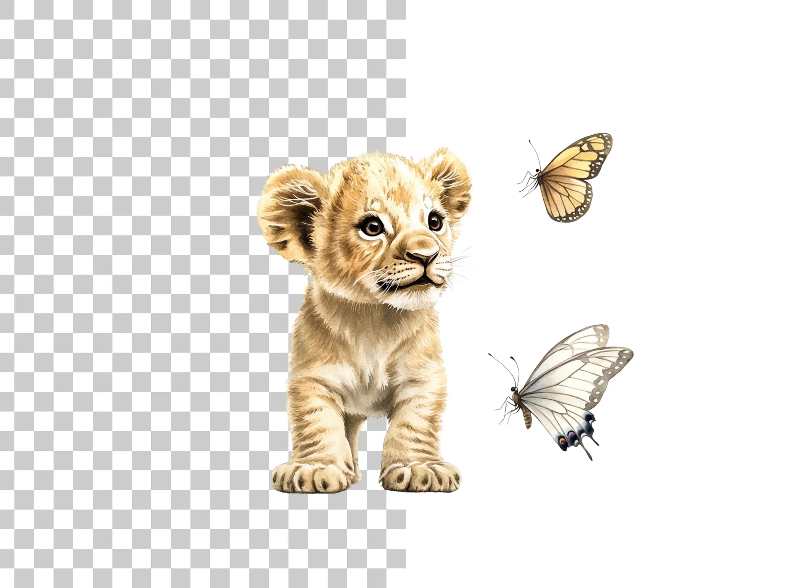 Lion Cubs and Butterflies Clipart Bundle