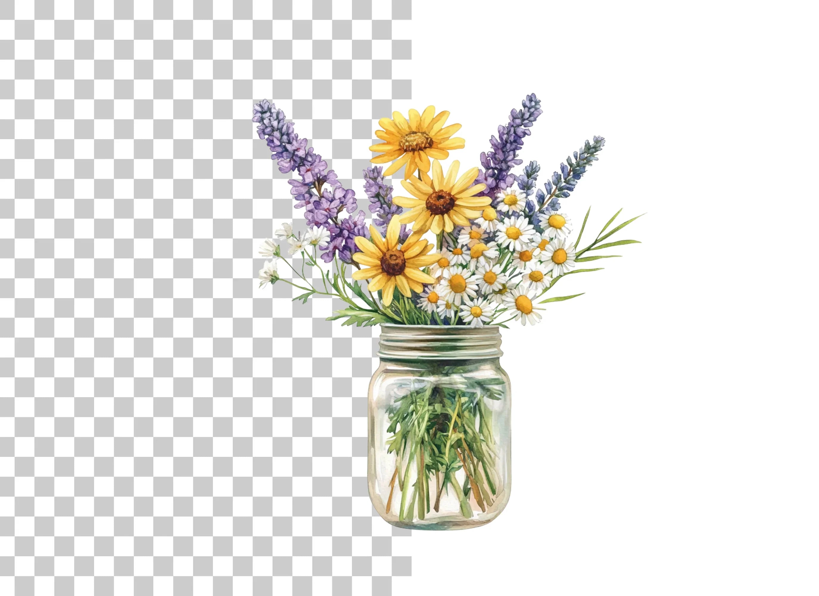 Wildflower Mason Jar Bouquets Clipart Bundle