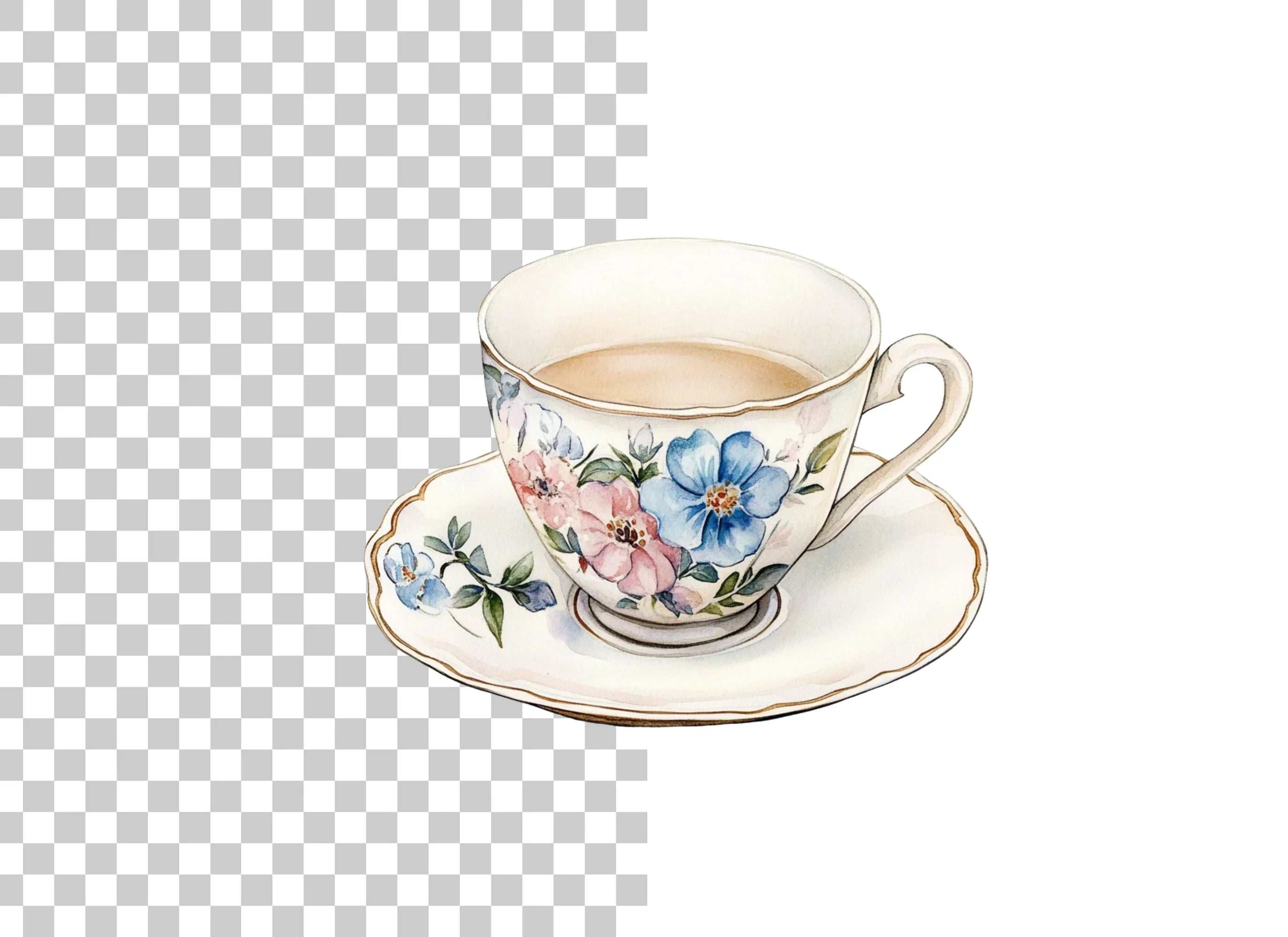 Elegant Floral Teacups Clipart Bundle