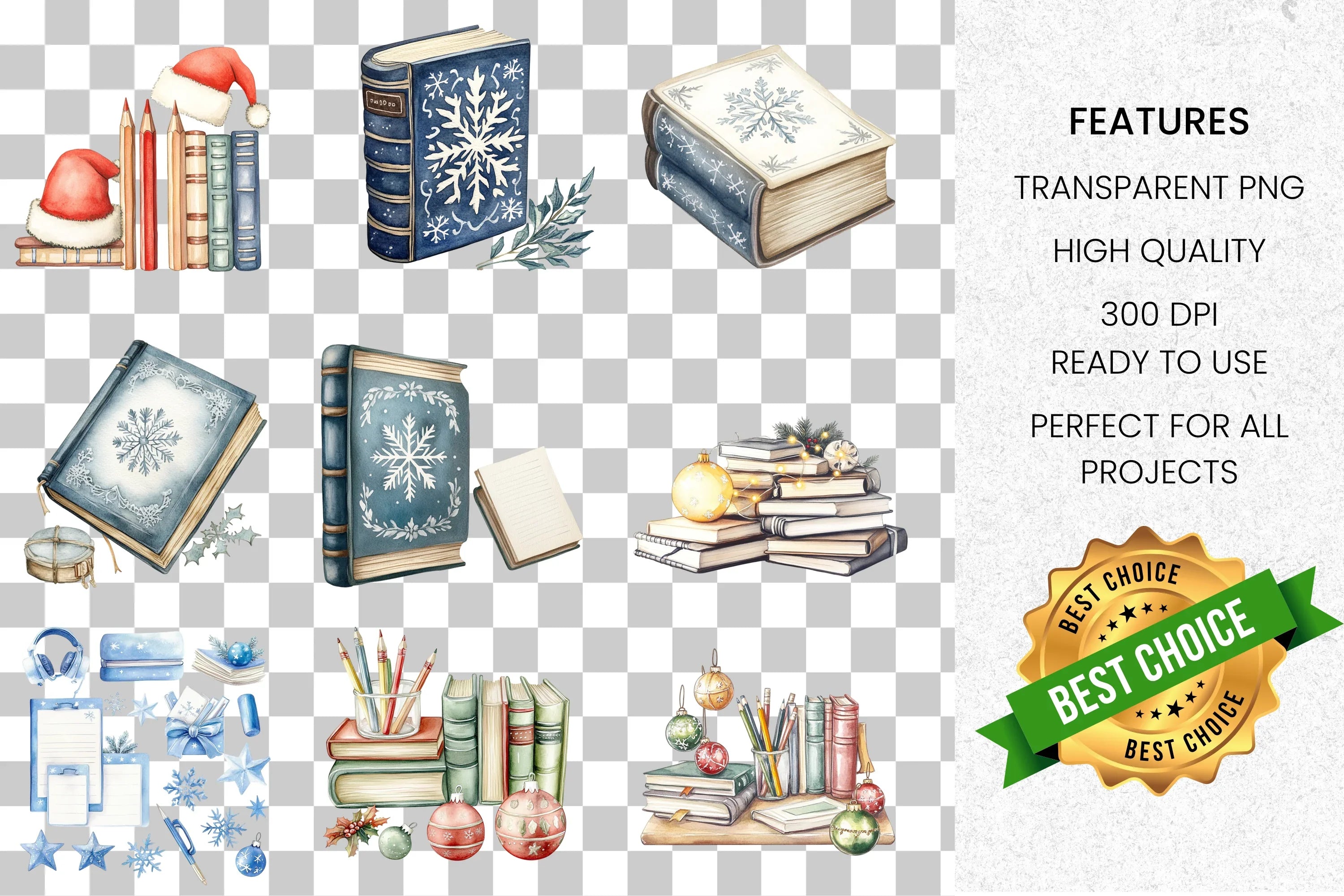 Christmas Candy Cane Book Clipart Bundle