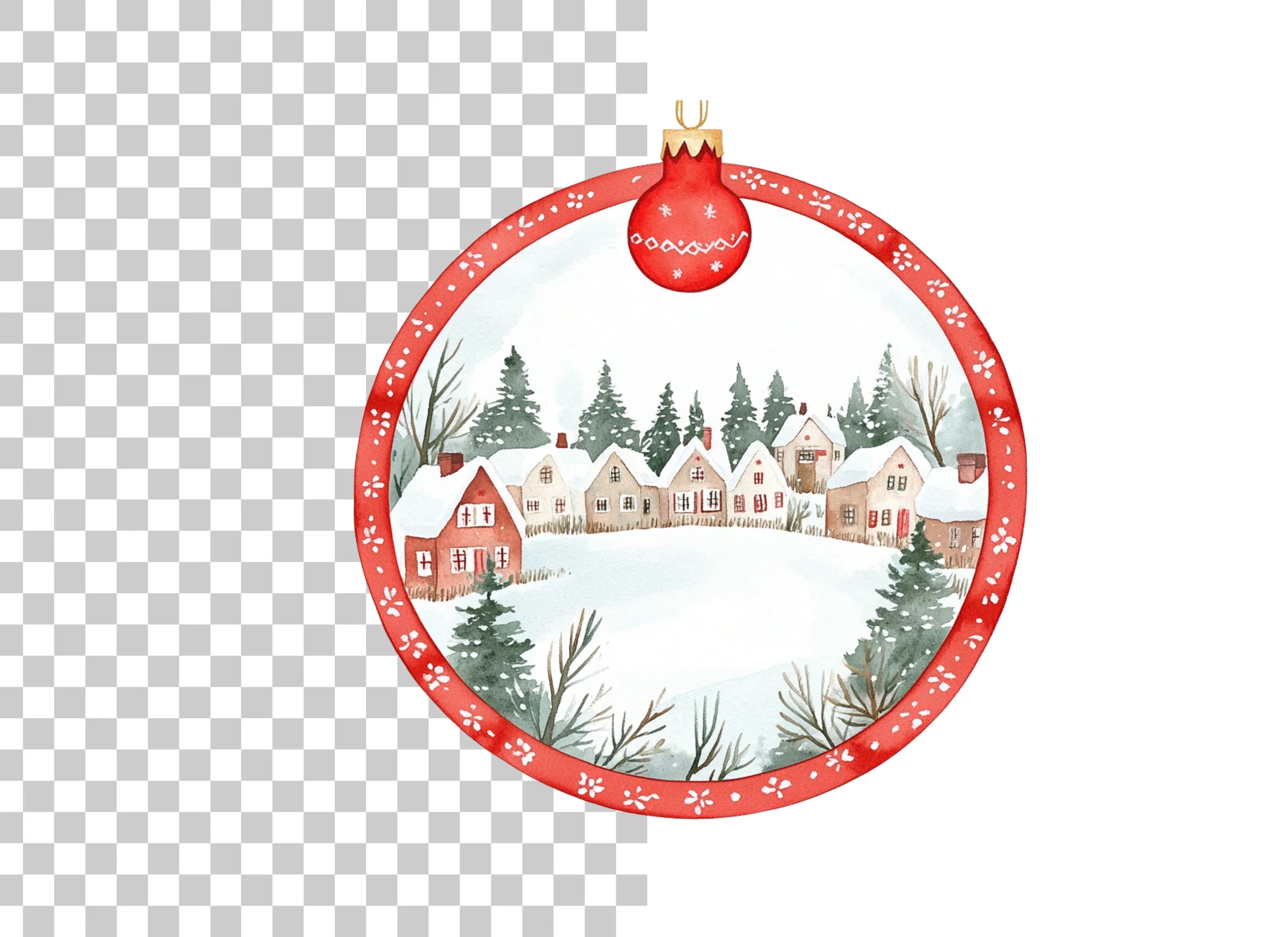 Winter Village Christmas Ornament Clipart Bundle