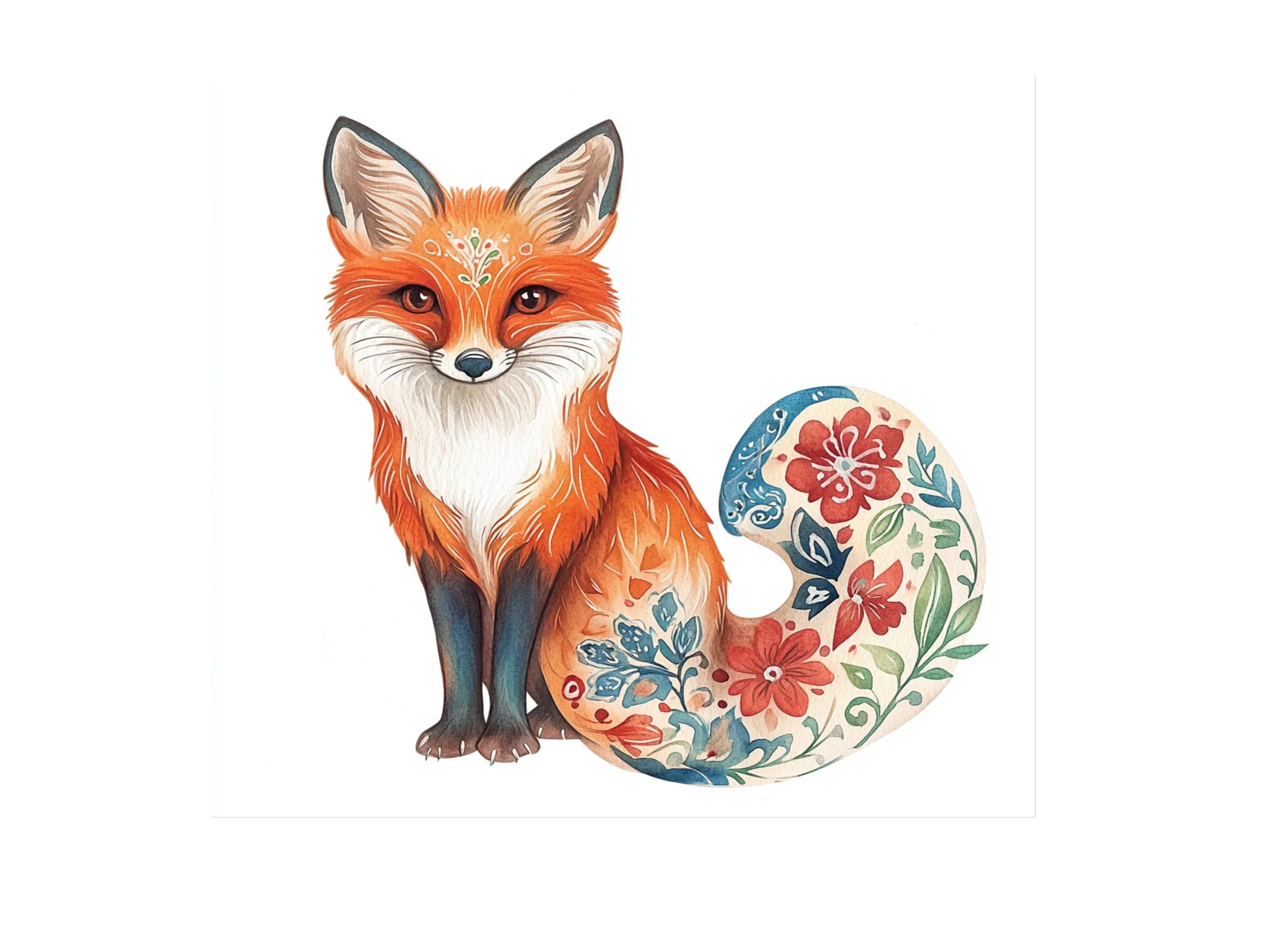 Vibrant Folk Fox Clipart Bundle