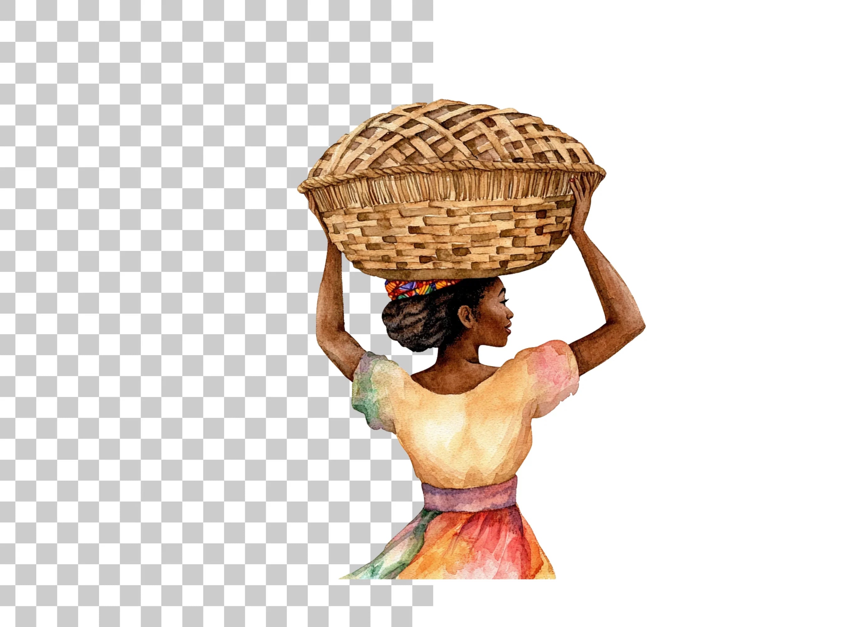 Basket-Carrying Woman Clipart Bundle