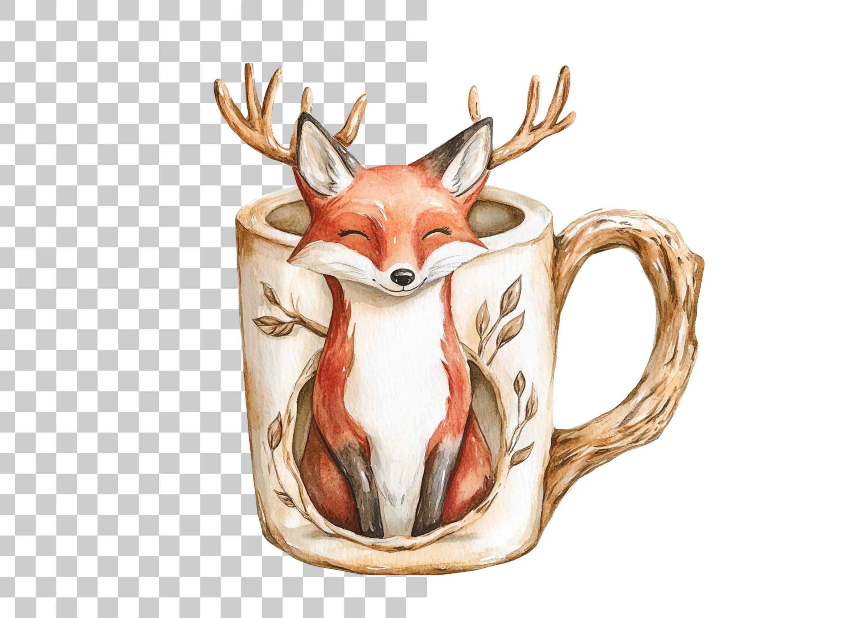 Cute Fox and Deer Mugs Clipart Bundle