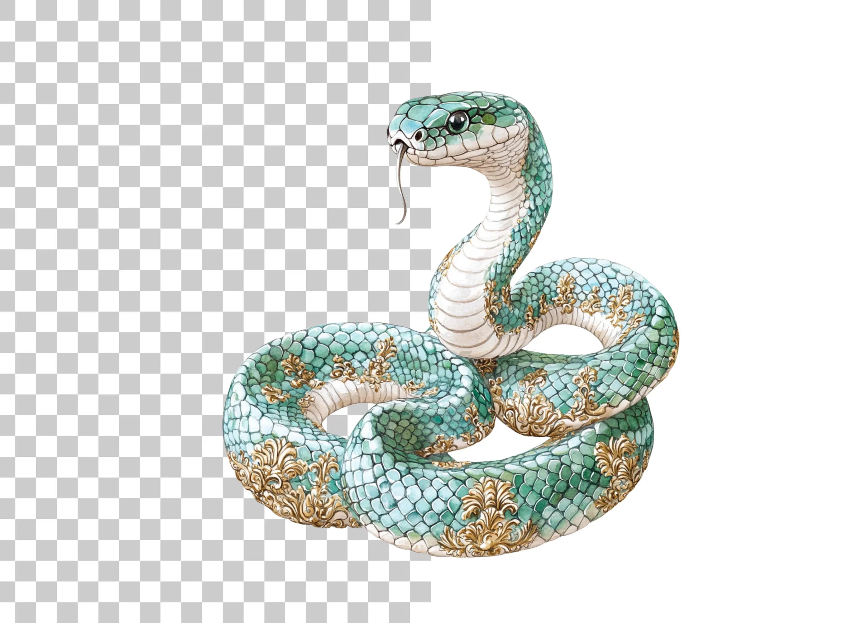 Elegant Teal Snake with Gold Ornaments Clipart Bundle