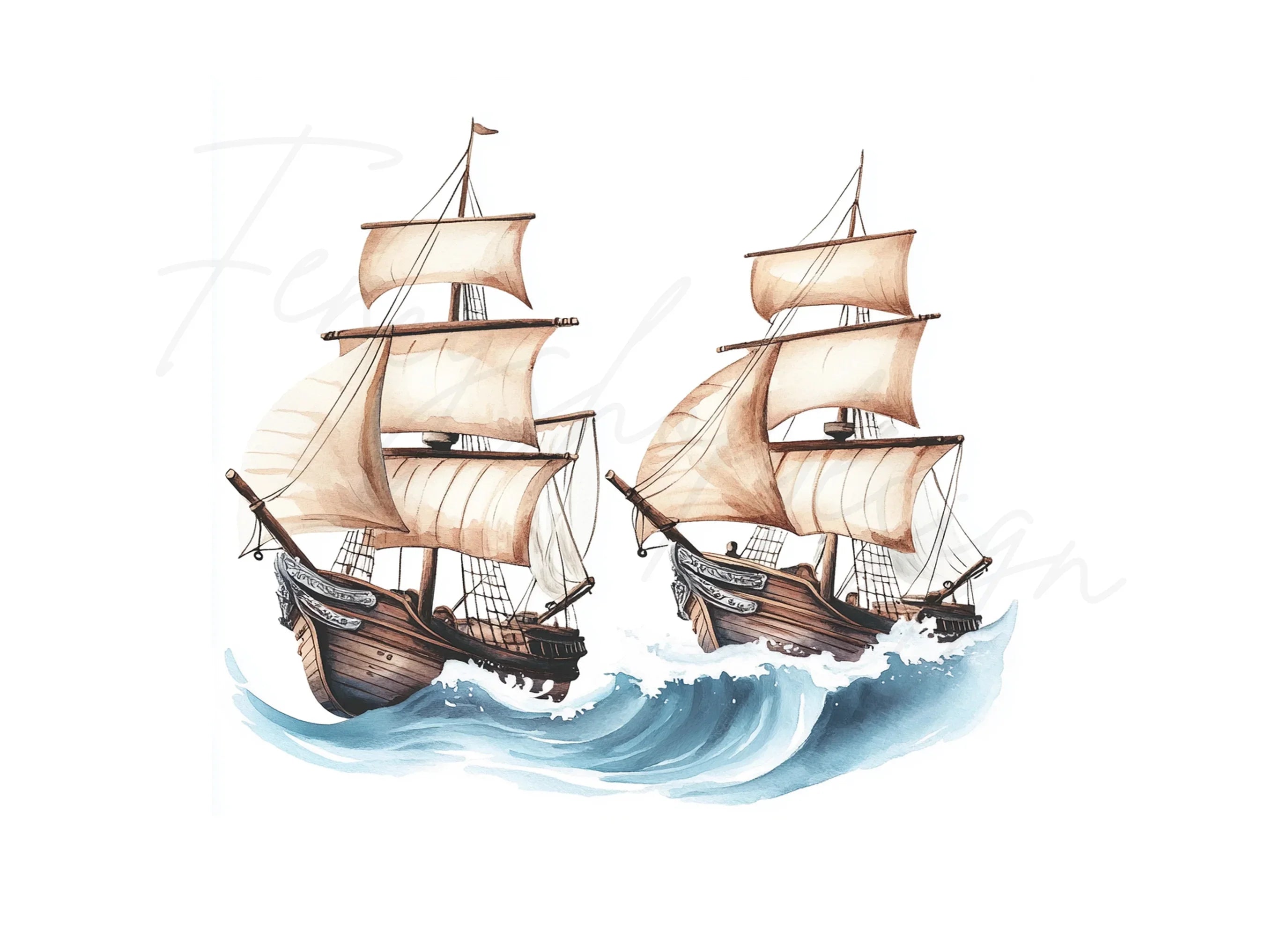 Ships on Rough Seas Clipart Bundle