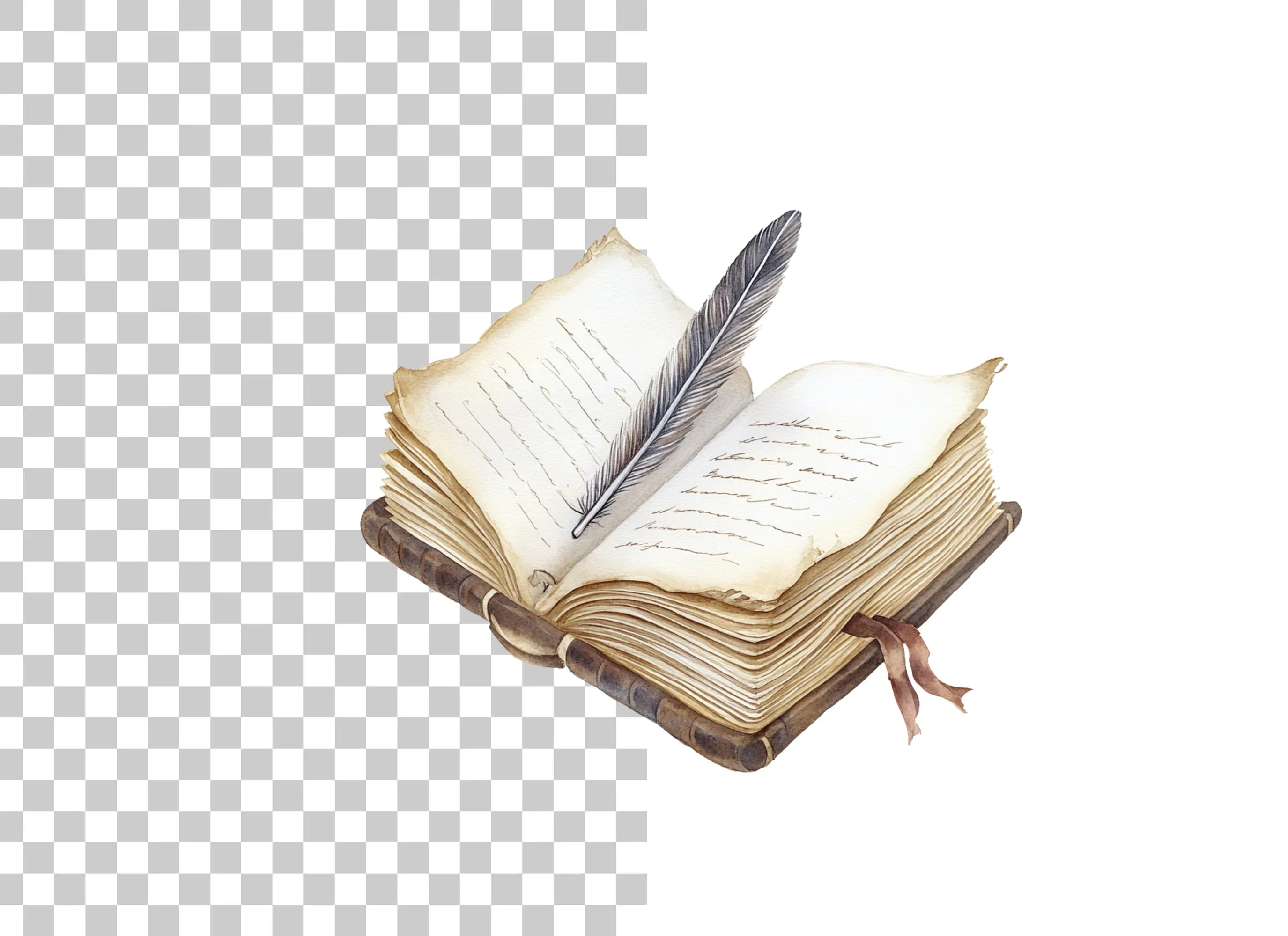 Vintage Open Book and Quill Clipart Bundle