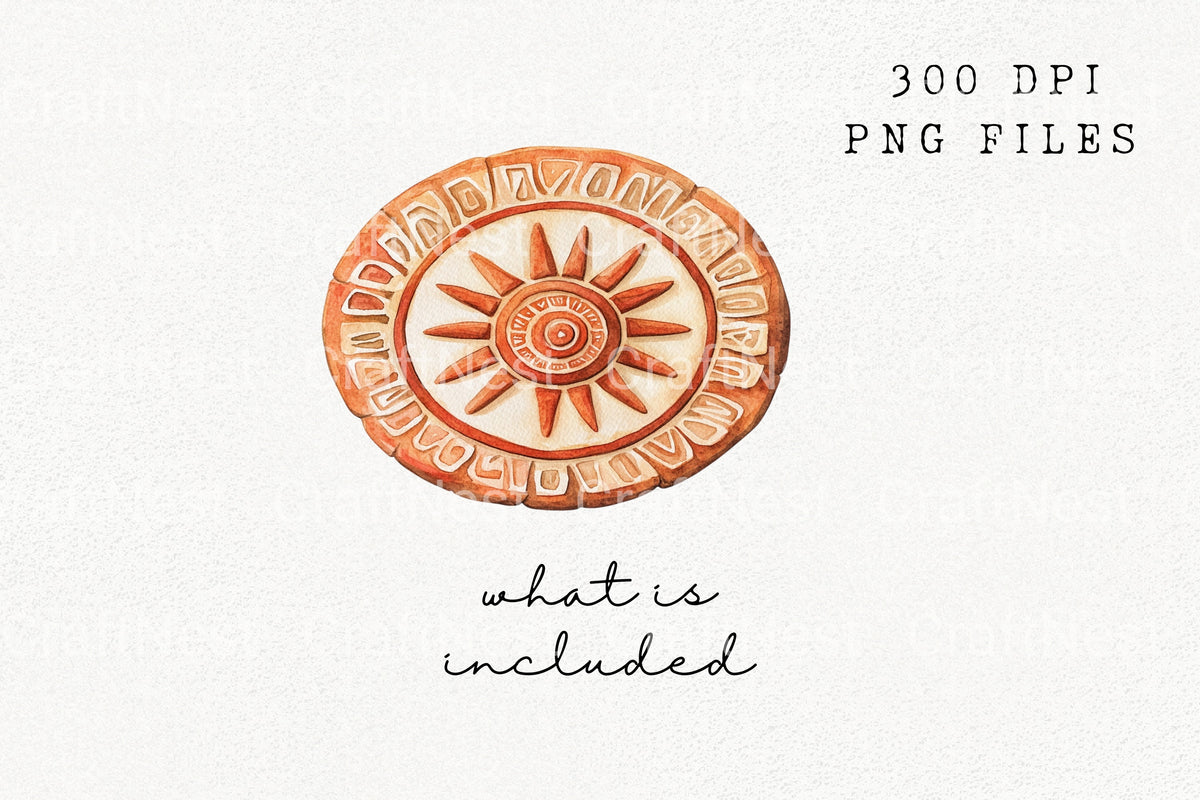Ancient Aztec Sun Stone Discs Clipart Bundle