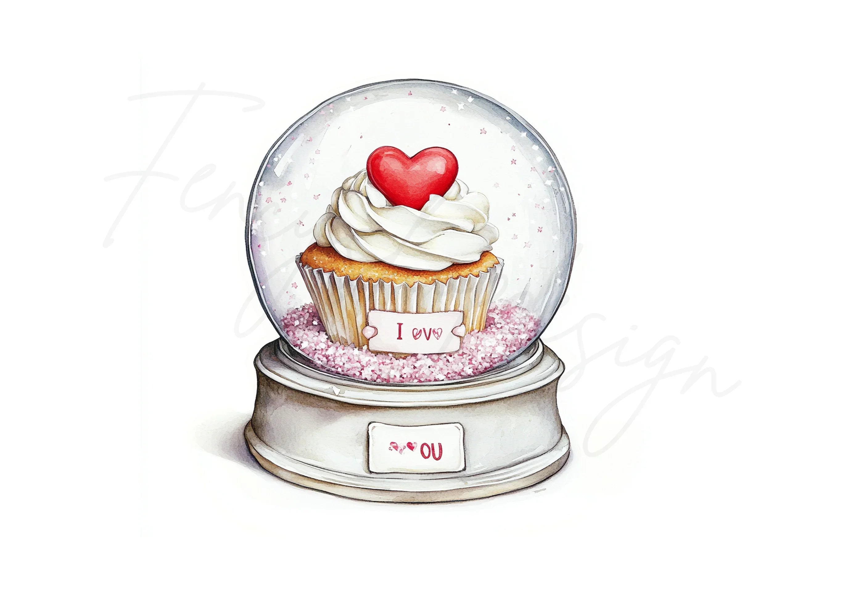 Love Cupcake Snow Globe Clipart Bundle