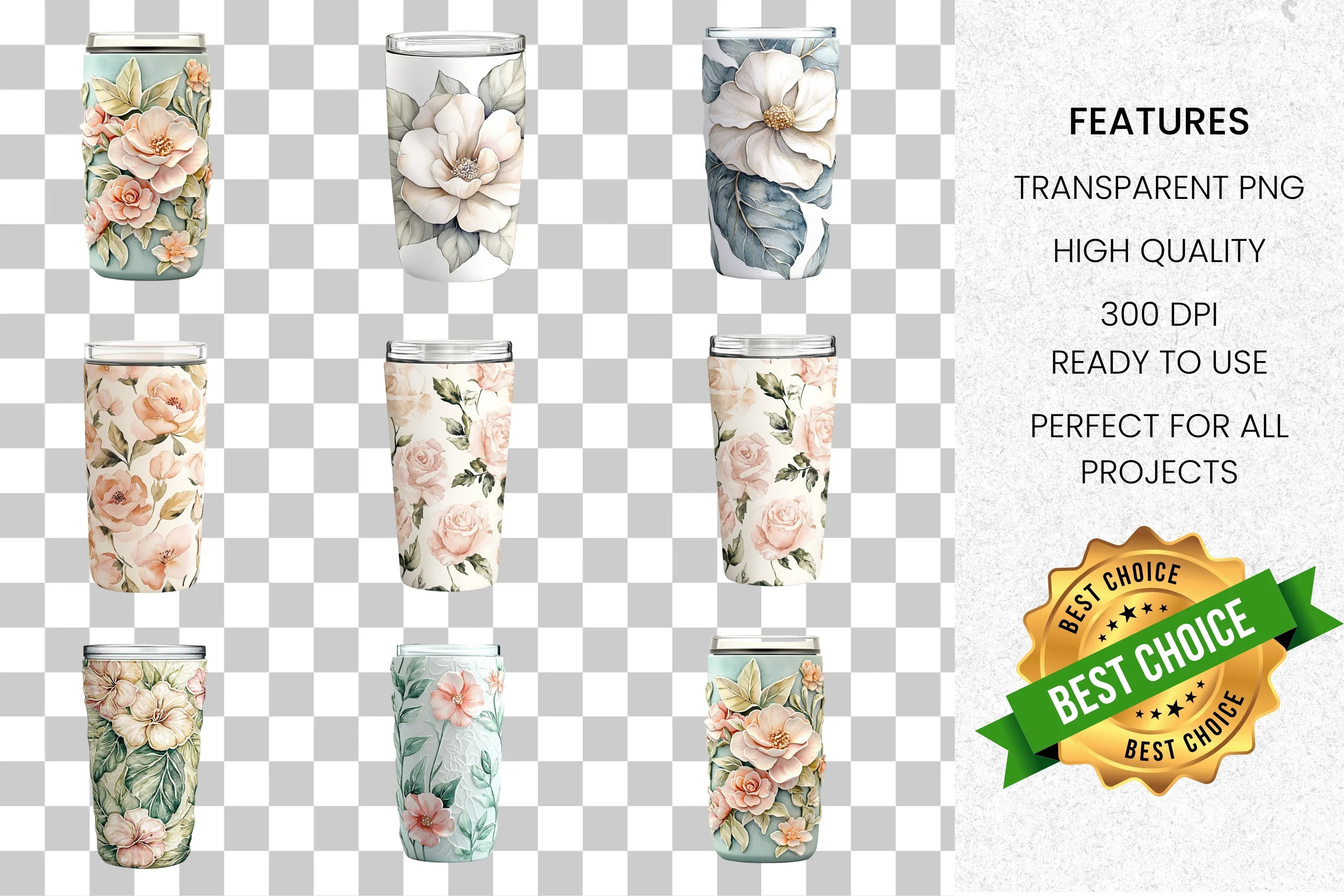 Elegant Floral Tumbler Clipart Bundle