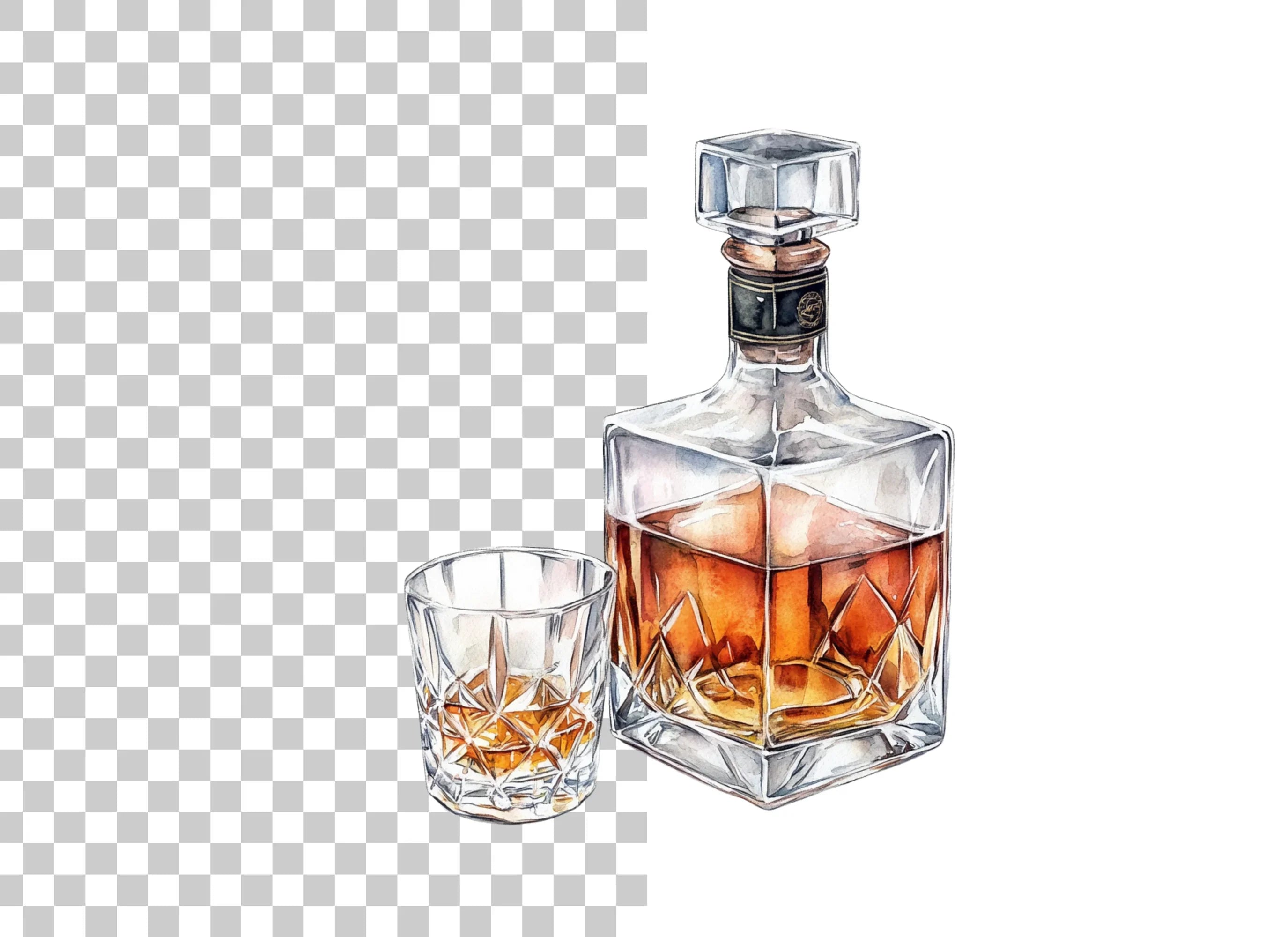Elegant Whiskey Decanters and Glasses Clipart Bundle