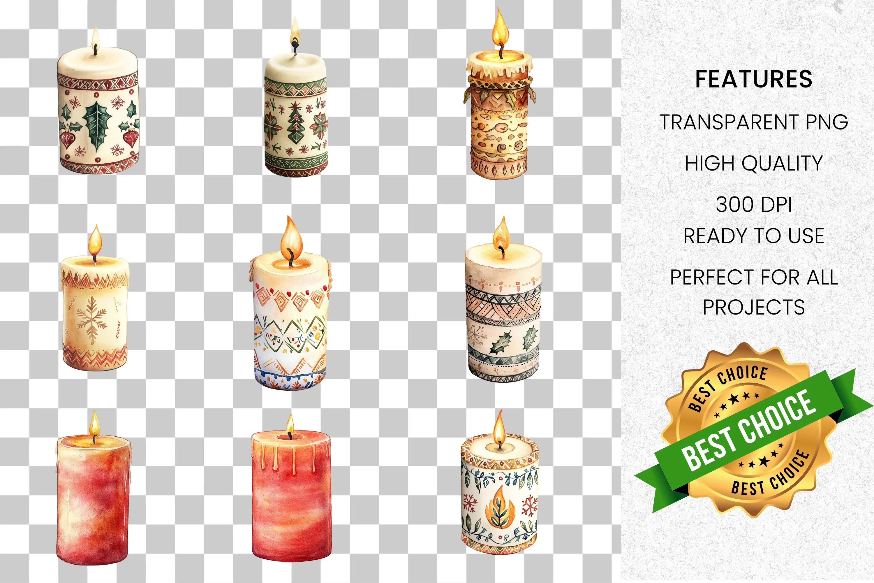 Christmas Candles Clipart Bundle