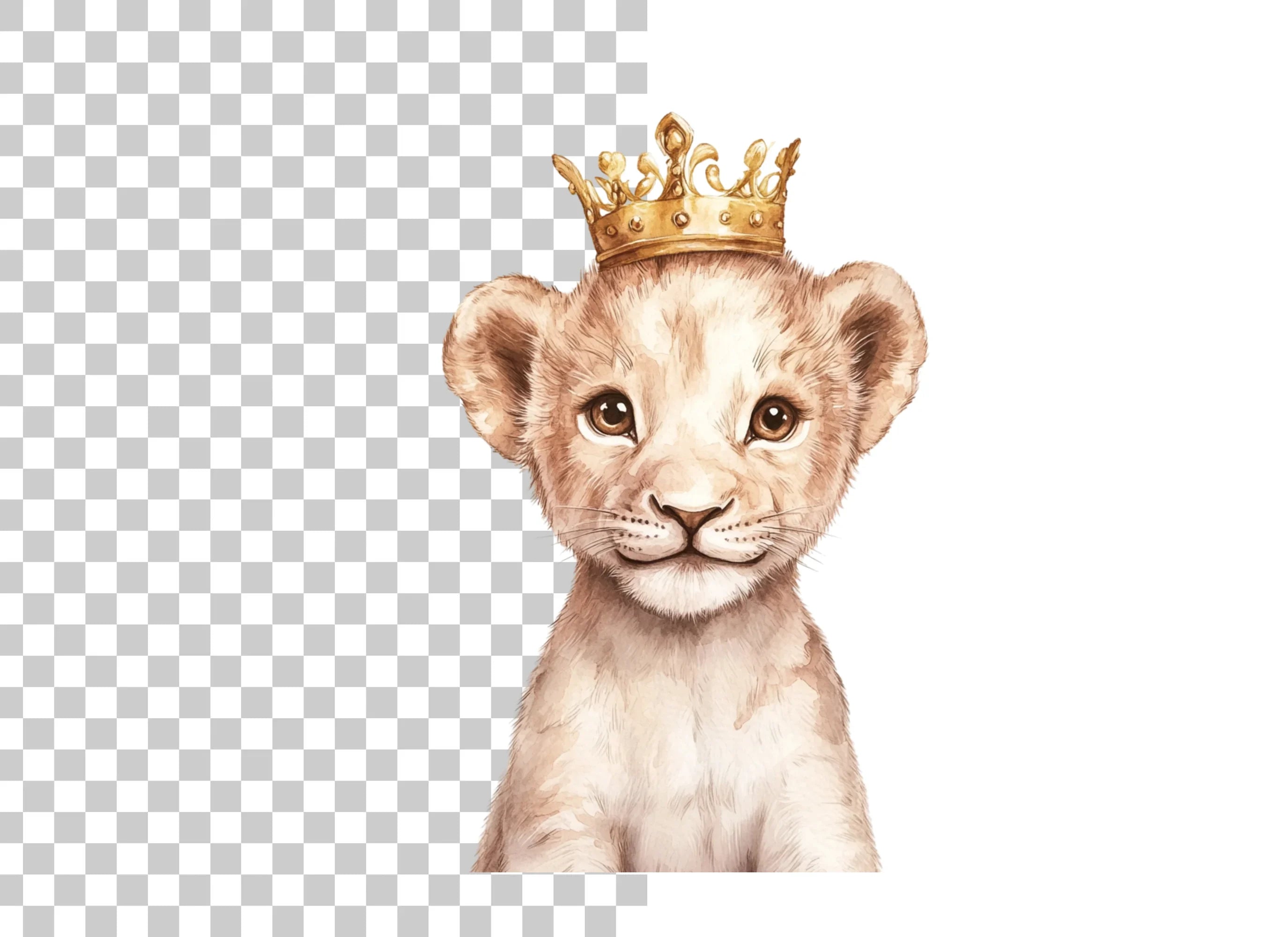 Cute Lion Cub with Golden Crown Clipart Bundle