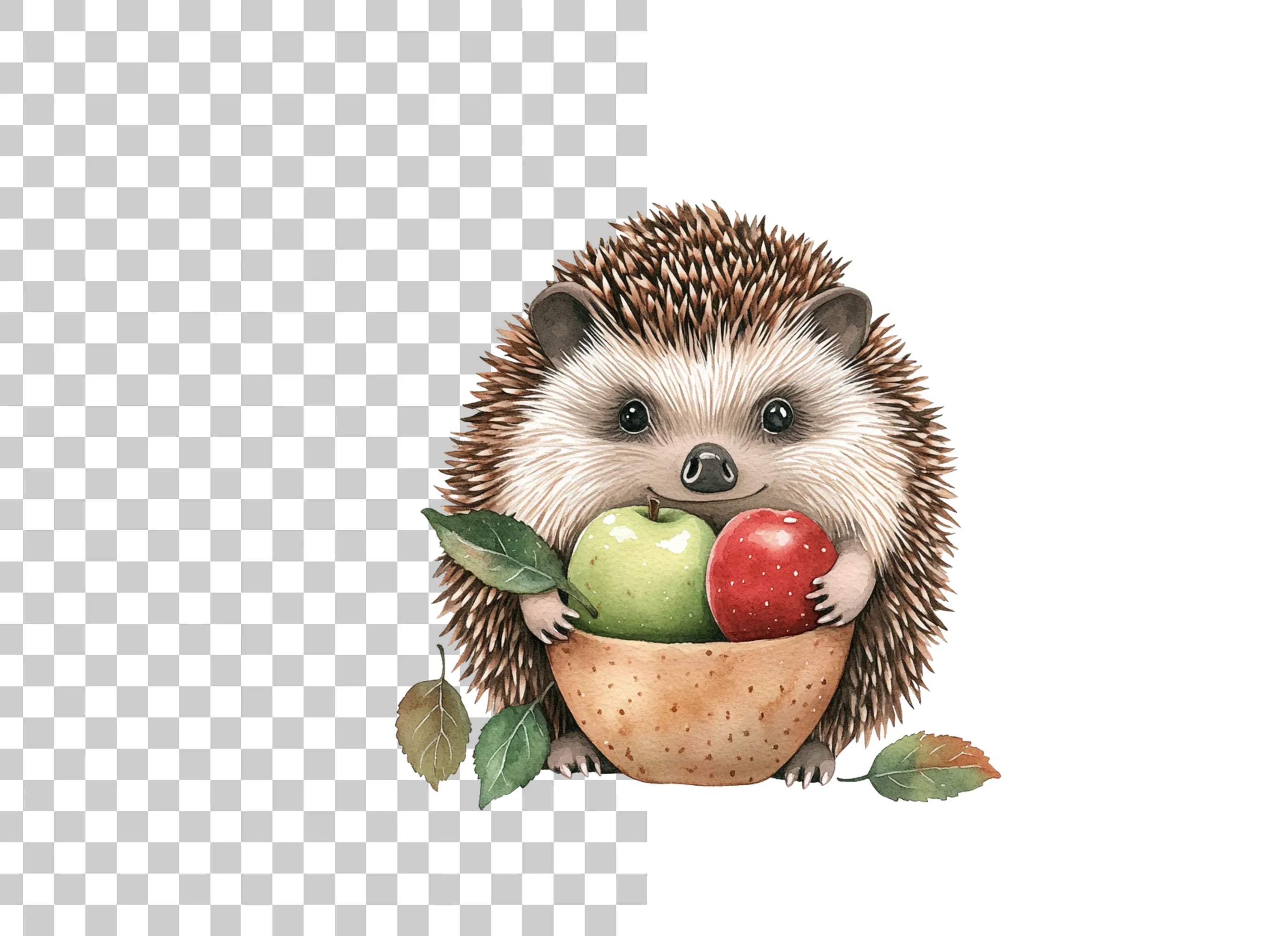 Cute Hedgehog with Apples Clipart Bundle