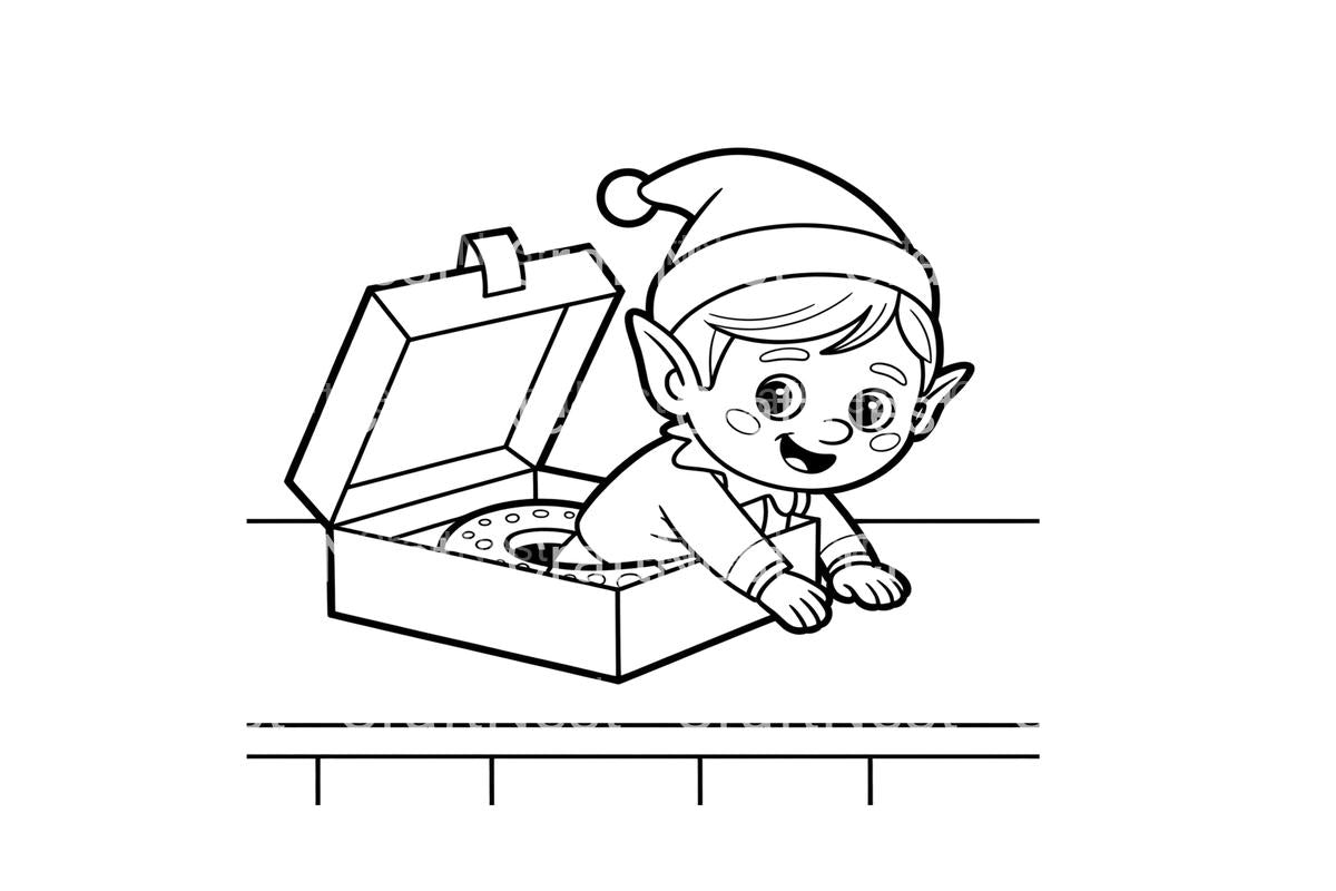 Christmas Elf in Box Coloring Books