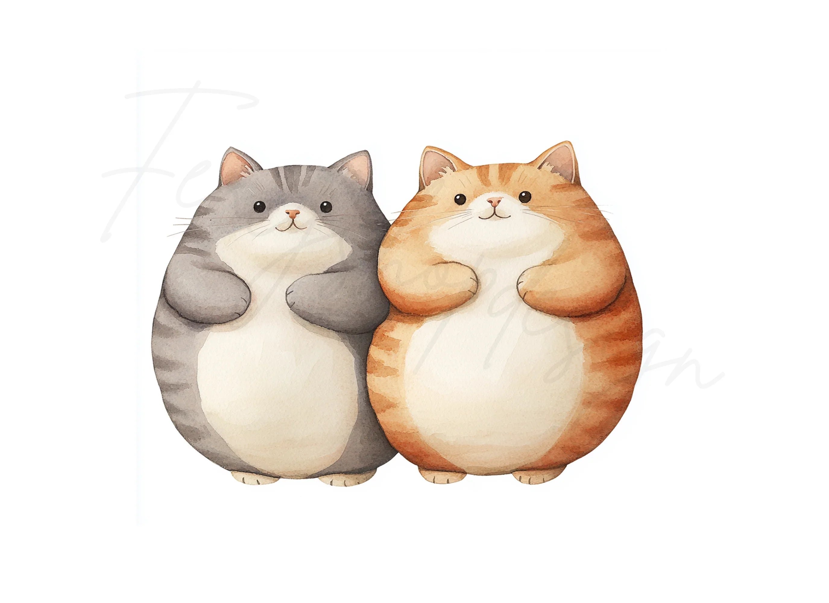 Cute Chubby Cat Pairs Clipart Bundle