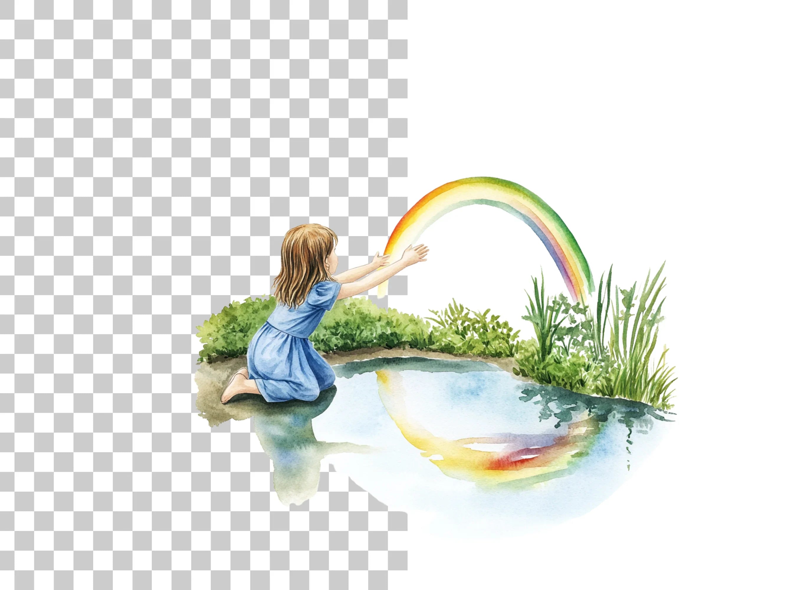 Girl Reaching for Rainbow Clipart Bundle