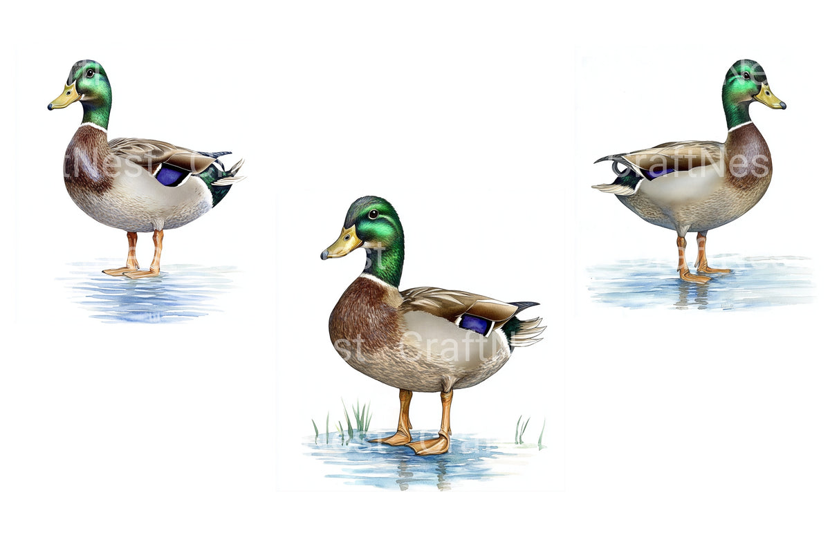 Mallard Ducks In Water Clipart Bundle